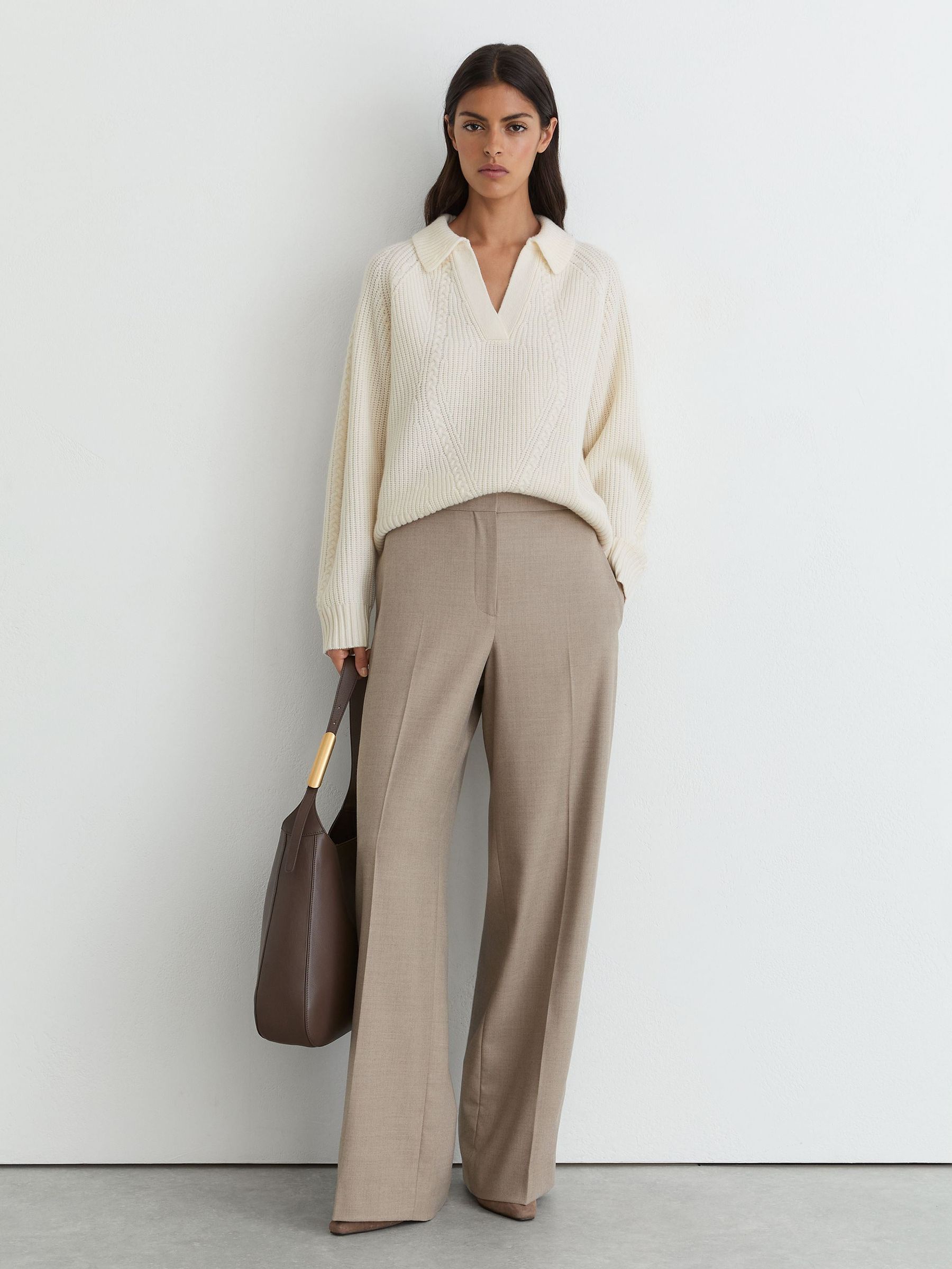 Wool-Cashmere Cable-Knit Detail Jumper in Cream - Image 5 of 7