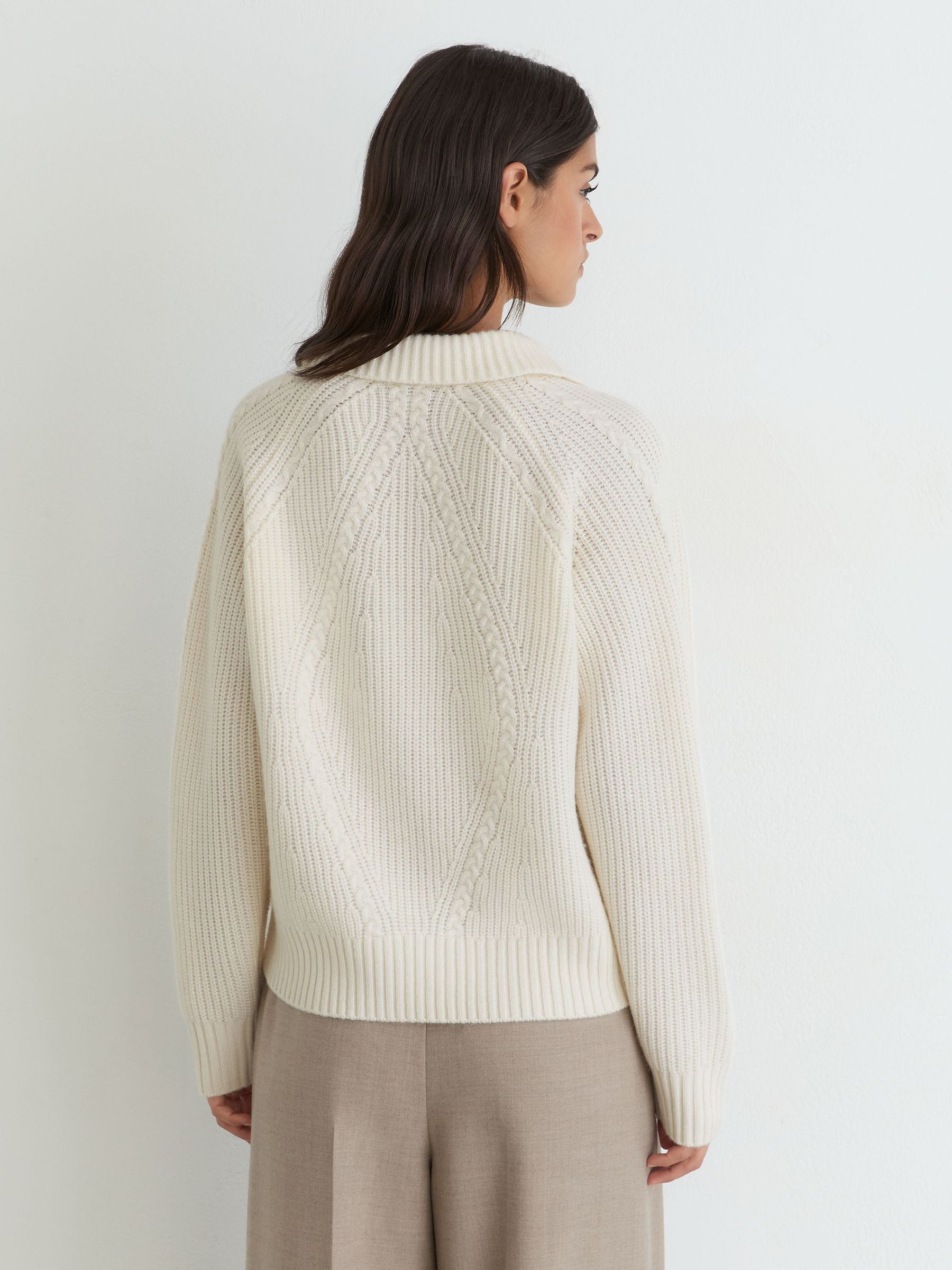 Wool-Cashmere Cable-Knit Detail Jumper in Cream - Image 6 of 7
