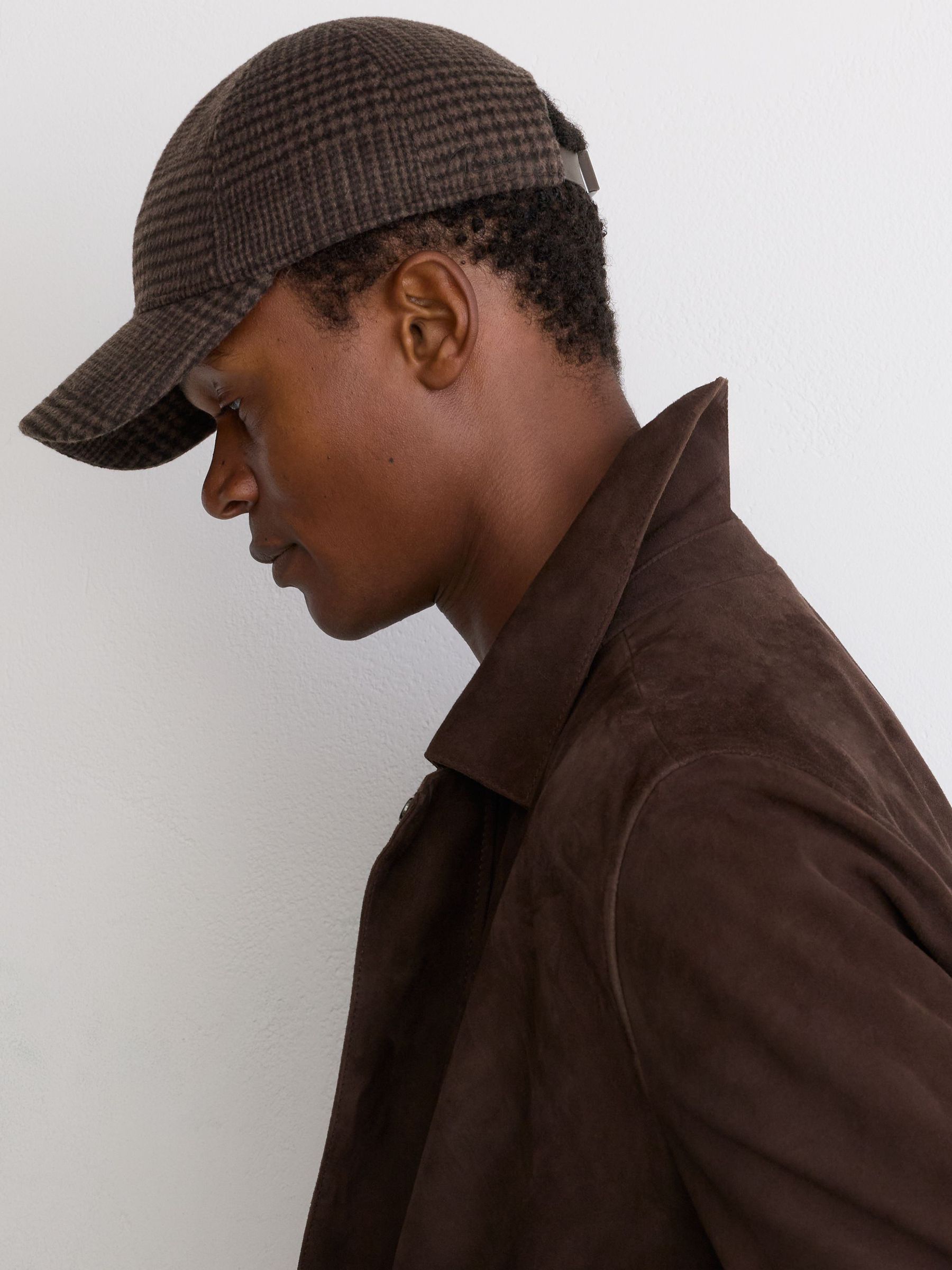 Wool-Blend Houndstooth-Check Baseball Cap in Brown - Image 4 of 6