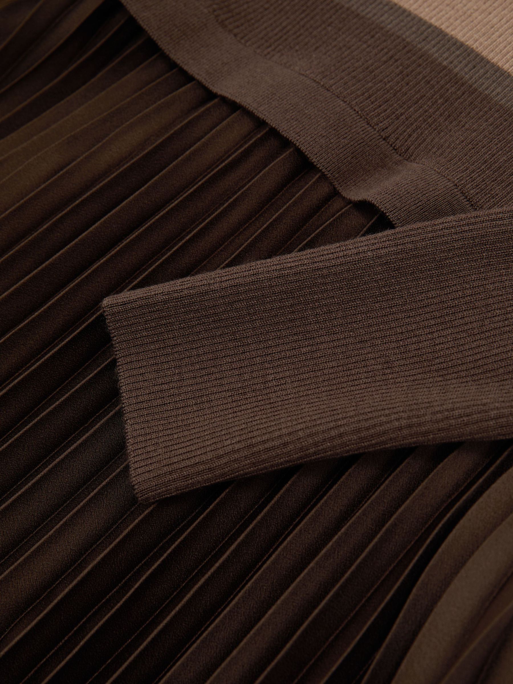 Striped Knit Mix Pleated Mini Dress in Chocolate Brown - Image 7 of 7