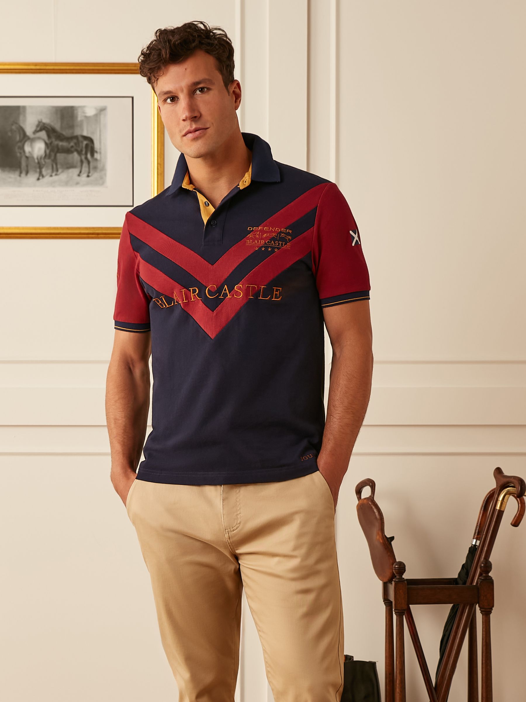 Official Blair Navy/Burgundy Chevron Colourblock Polo Shirt - Image 1 of 4