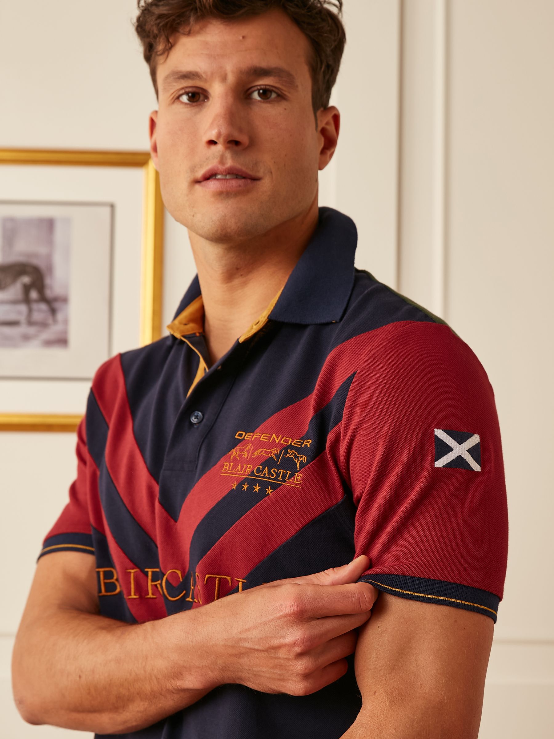 Official Blair Navy/Burgundy Chevron Colourblock Polo Shirt - Image 4 of 4