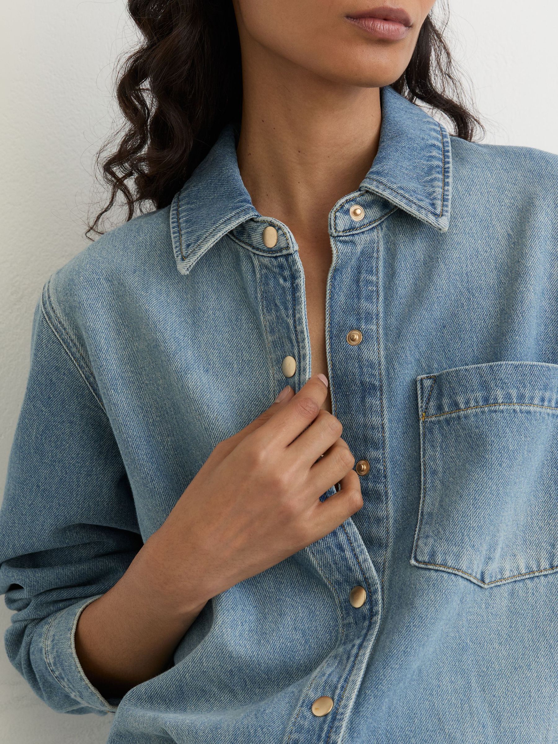 Relaxed Long-Sleeve Denim Jumpsuit in Light Wash Blue - Image 3 of 8