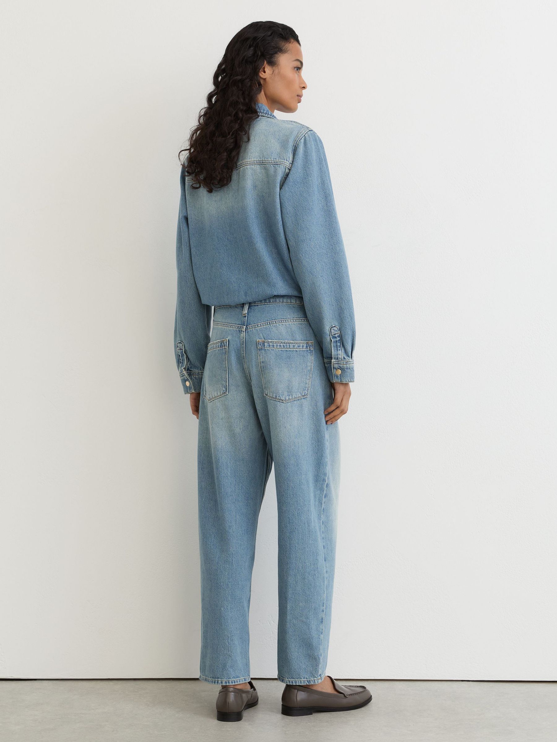 Relaxed Long-Sleeve Denim Jumpsuit in Light Wash Blue - Image 5 of 8