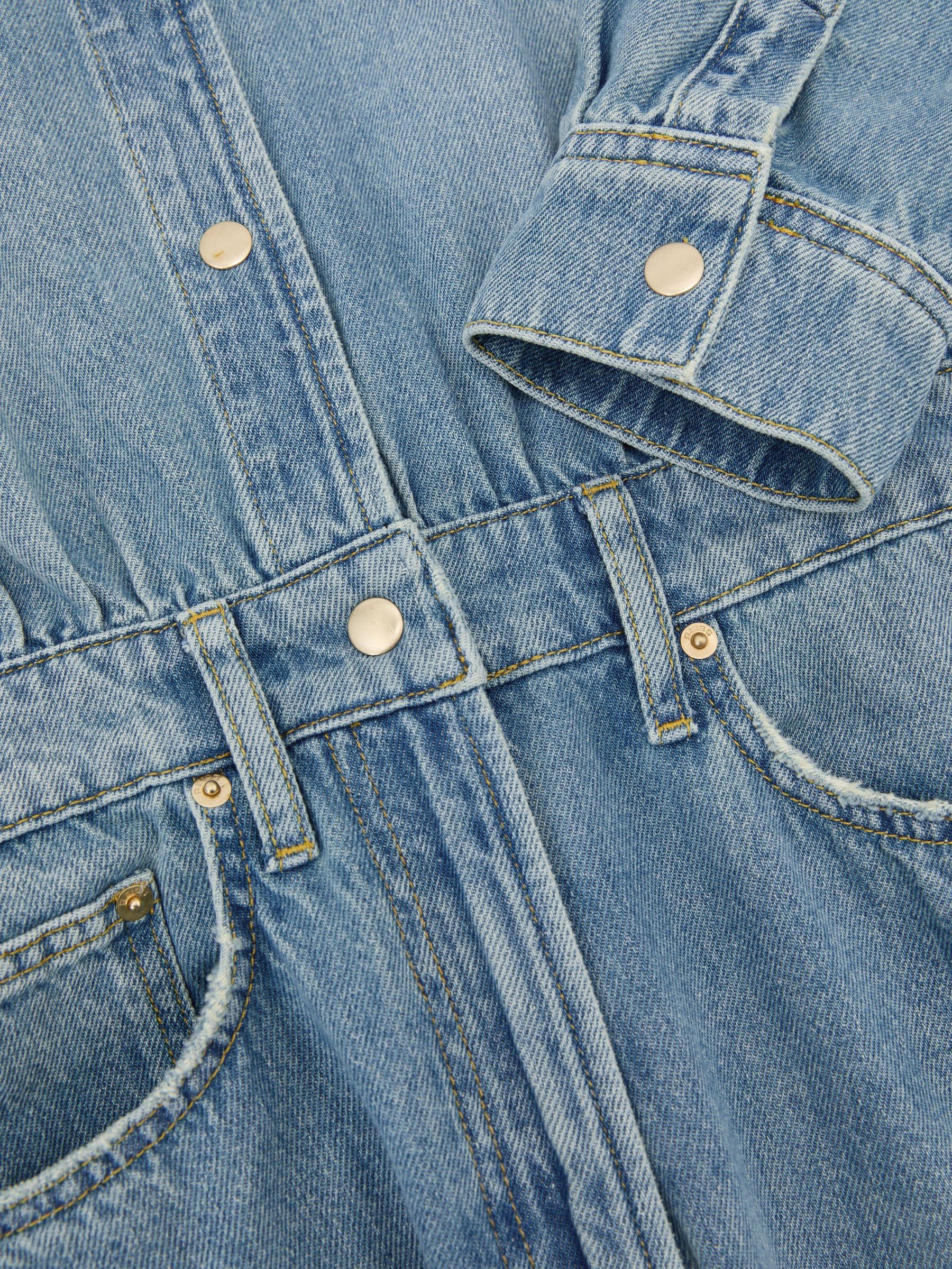 Relaxed Long-Sleeve Denim Jumpsuit in Light Wash Blue - Image 8 of 8