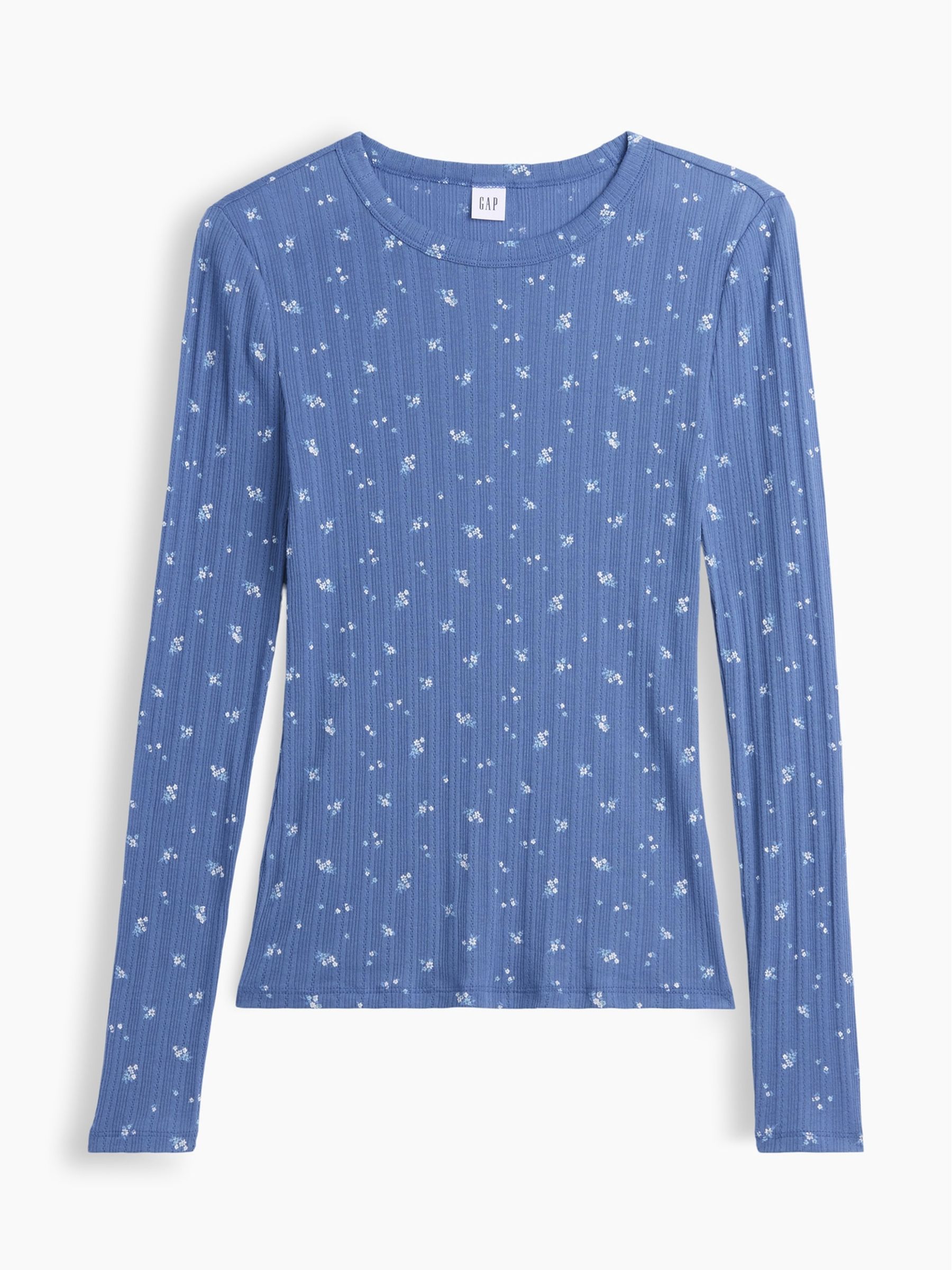 Blue Essential Ribbed Pointelle Long Sleeve  T-Shirt - Image 5 of 5