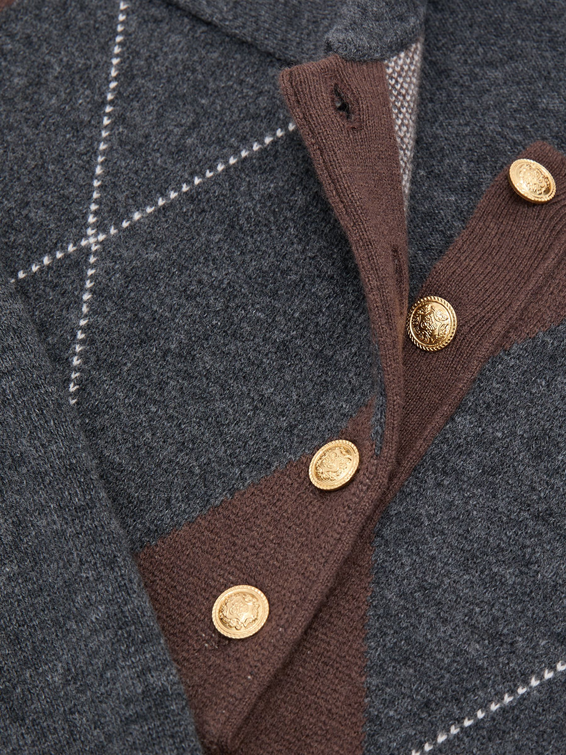 Wool-Cashmere Argyle-Knit Polo Jumper in Charcoal Grey - Image 6 of 6