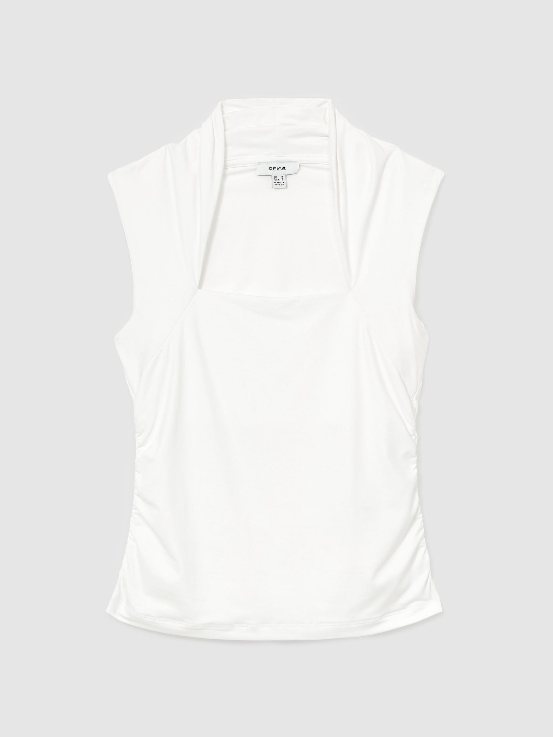 Square-Neck Ruched Sleeveless Top in White - Image 2 of 6