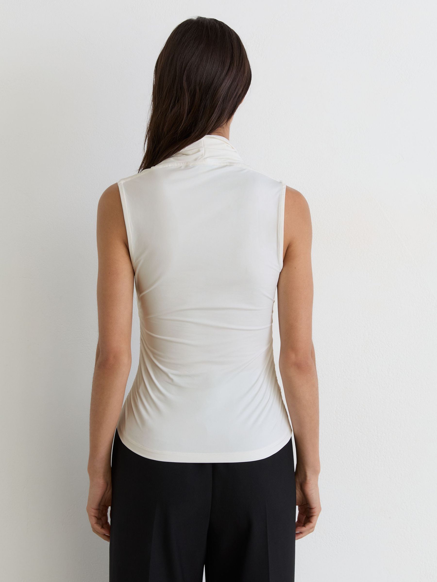 Square-Neck Ruched Sleeveless Top in White - Image 5 of 6
