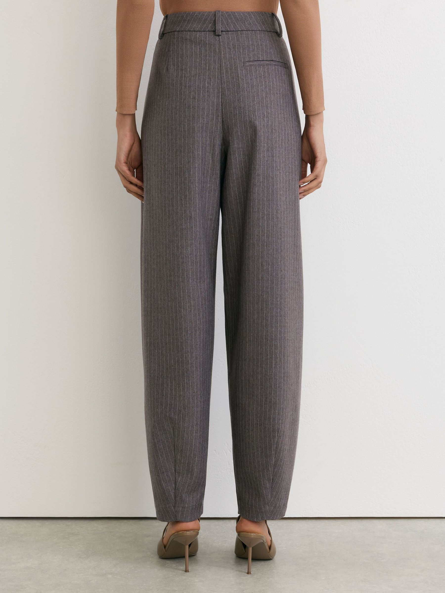 Pinstripe Pleated Barrel-Leg Trousers in Taupe Neutral - Image 5 of 6