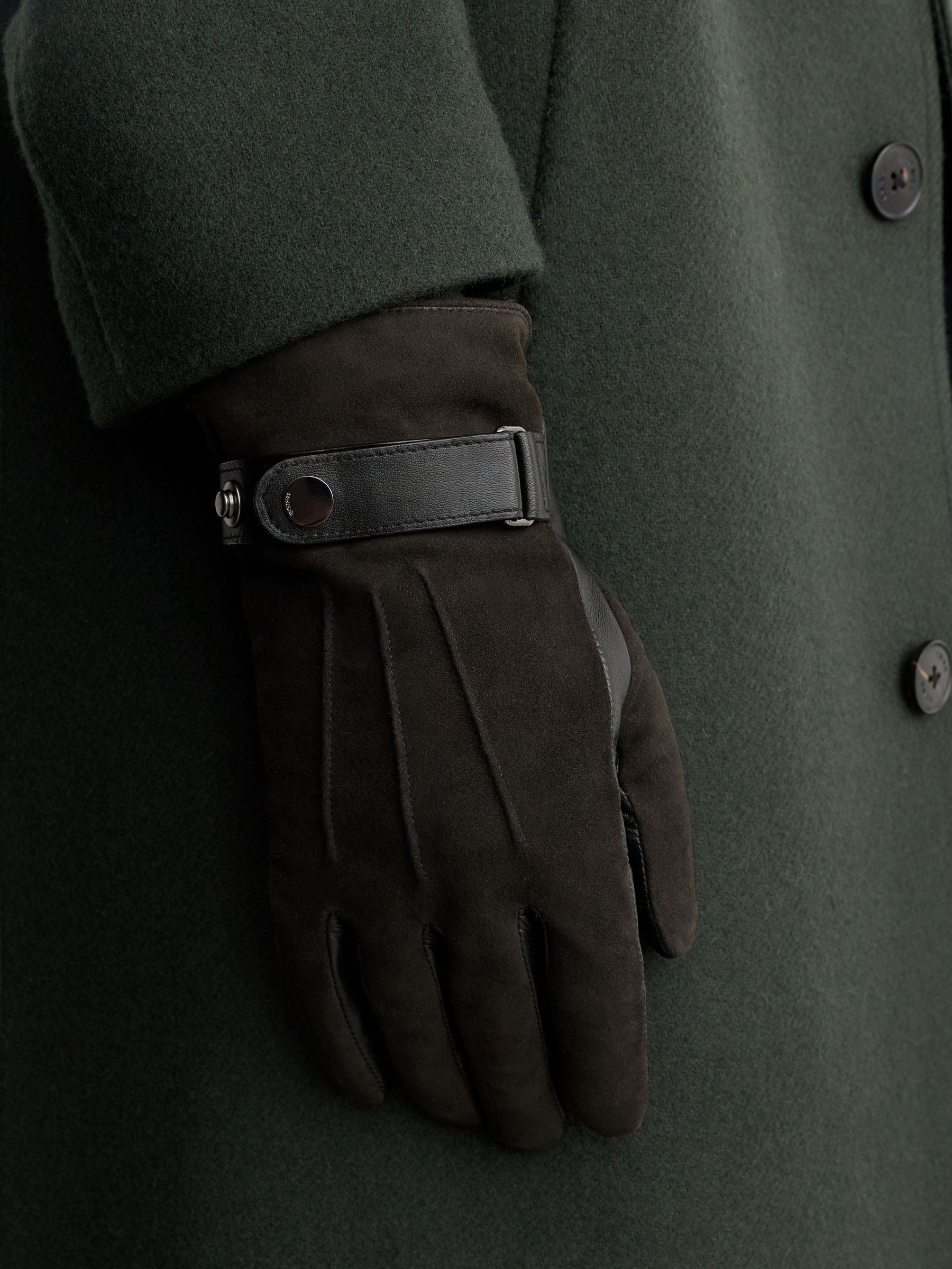 Suede and Leather Driving Gloves in Charcoal - Image 1 of 4 Suede and Leather Driving Gloves in Charcoal - Image 1 of 4