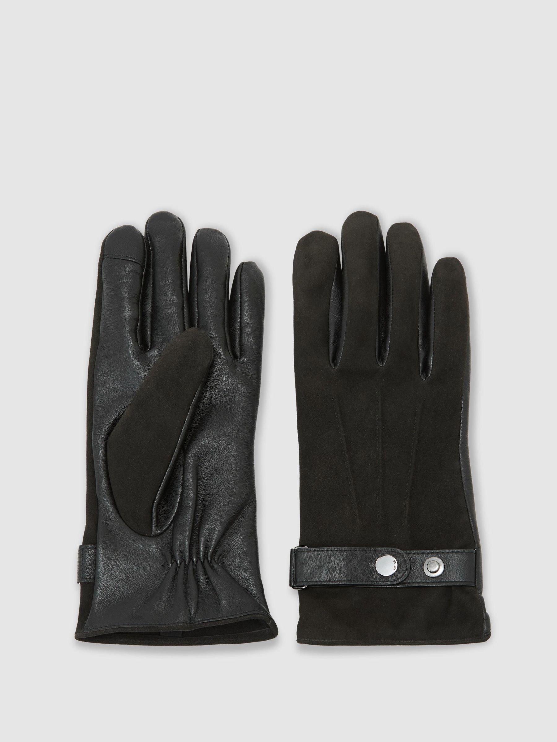 Suede and Leather Driving Gloves in Charcoal - Image 2 of 4