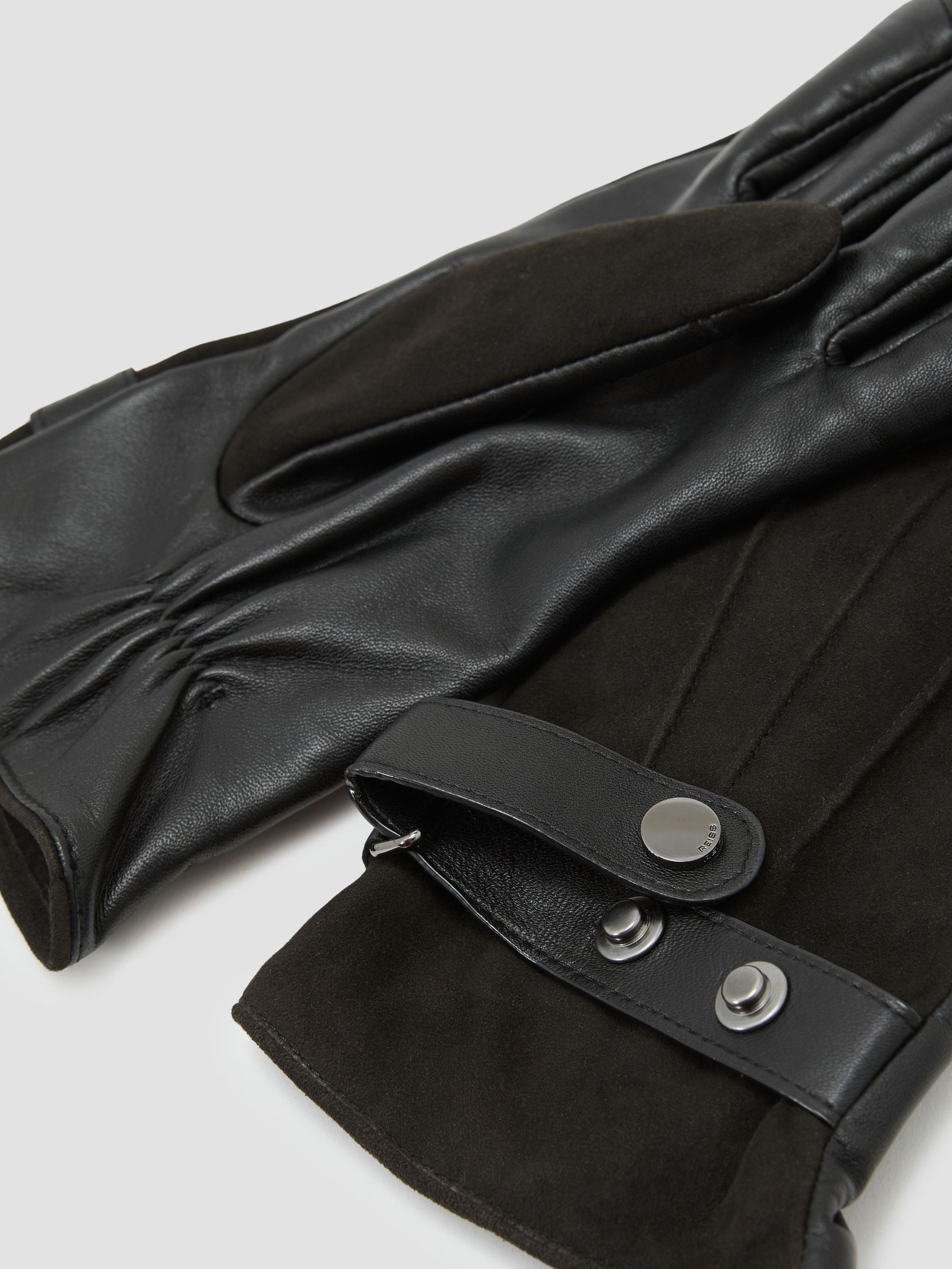 Suede and Leather Driving Gloves in Charcoal - Image 3 of 4