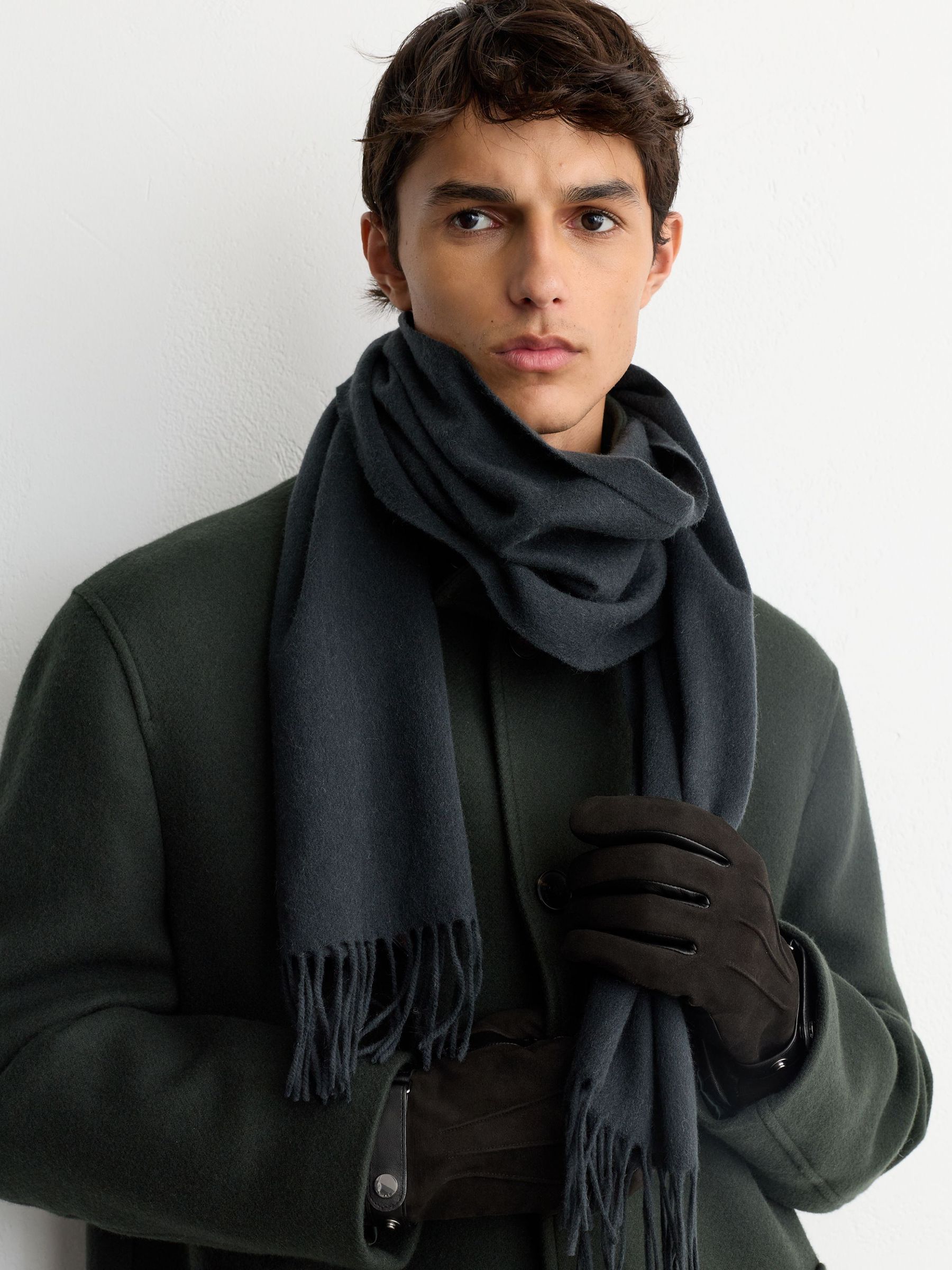 Suede and Leather Driving Gloves in Charcoal - Image 4 of 4