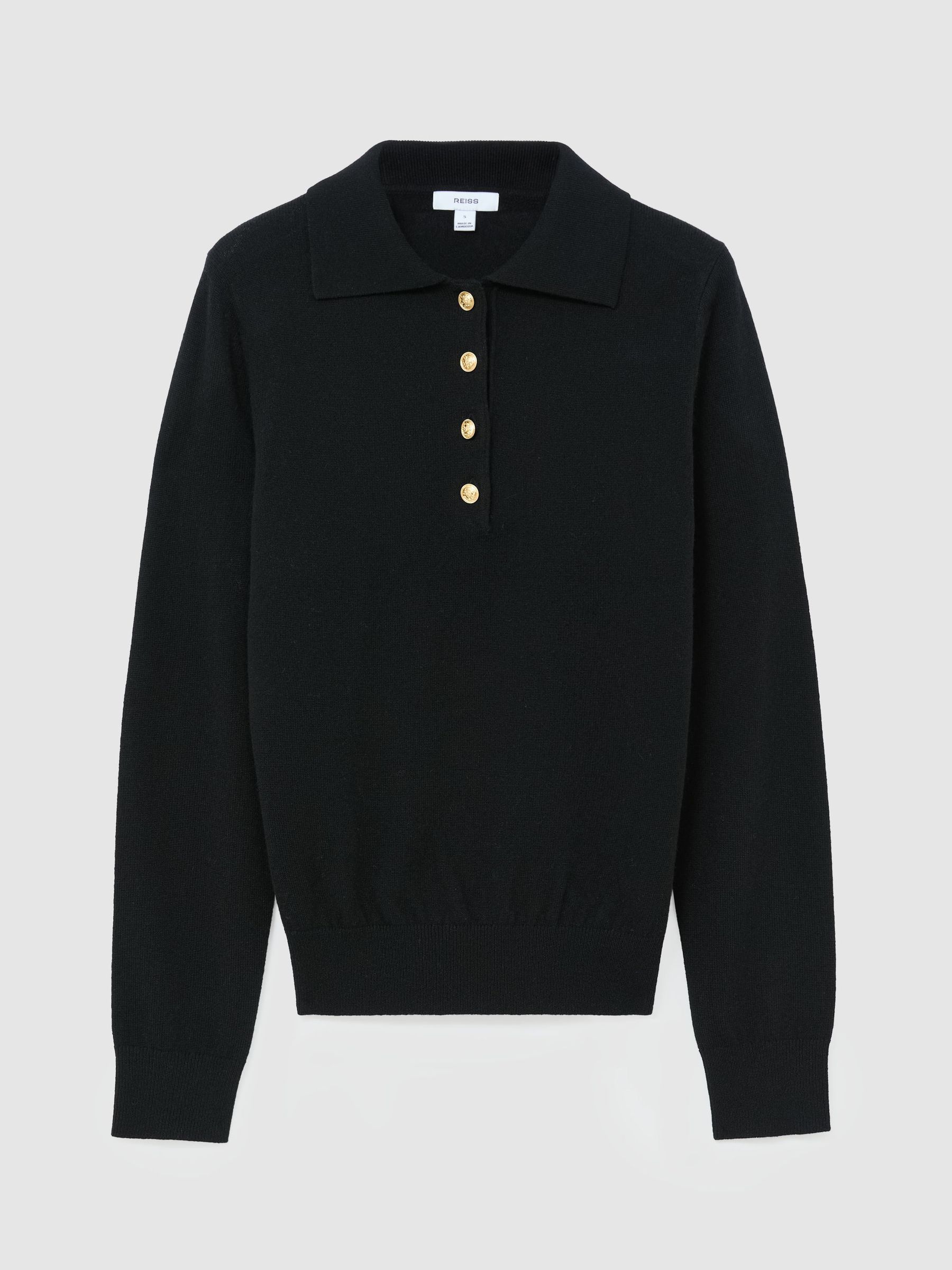 Wool-Cashmere Half-Button Jumper in Black - Image 2 of 6