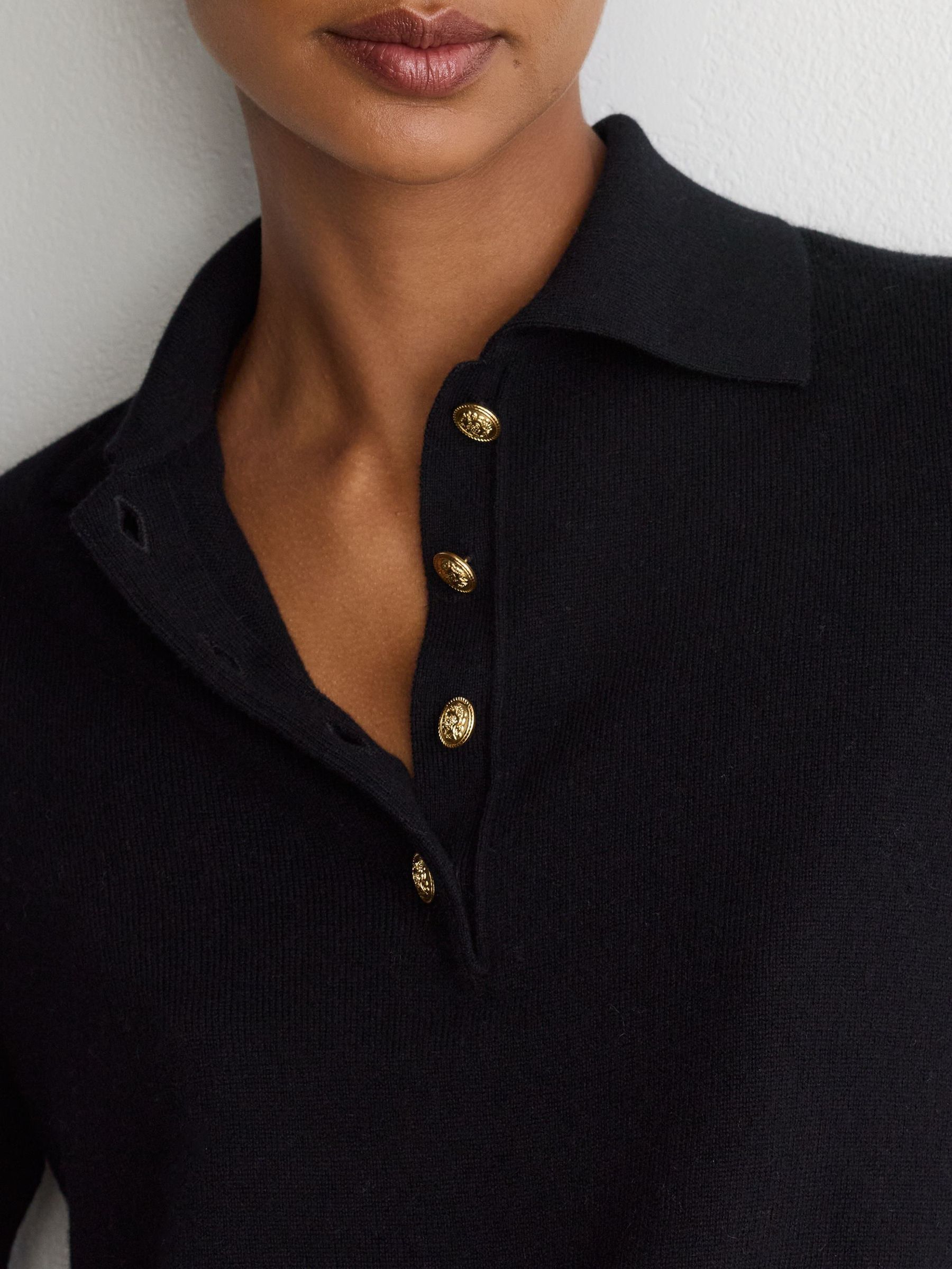 Wool-Cashmere Half-Button Jumper in Black - Image 3 of 6