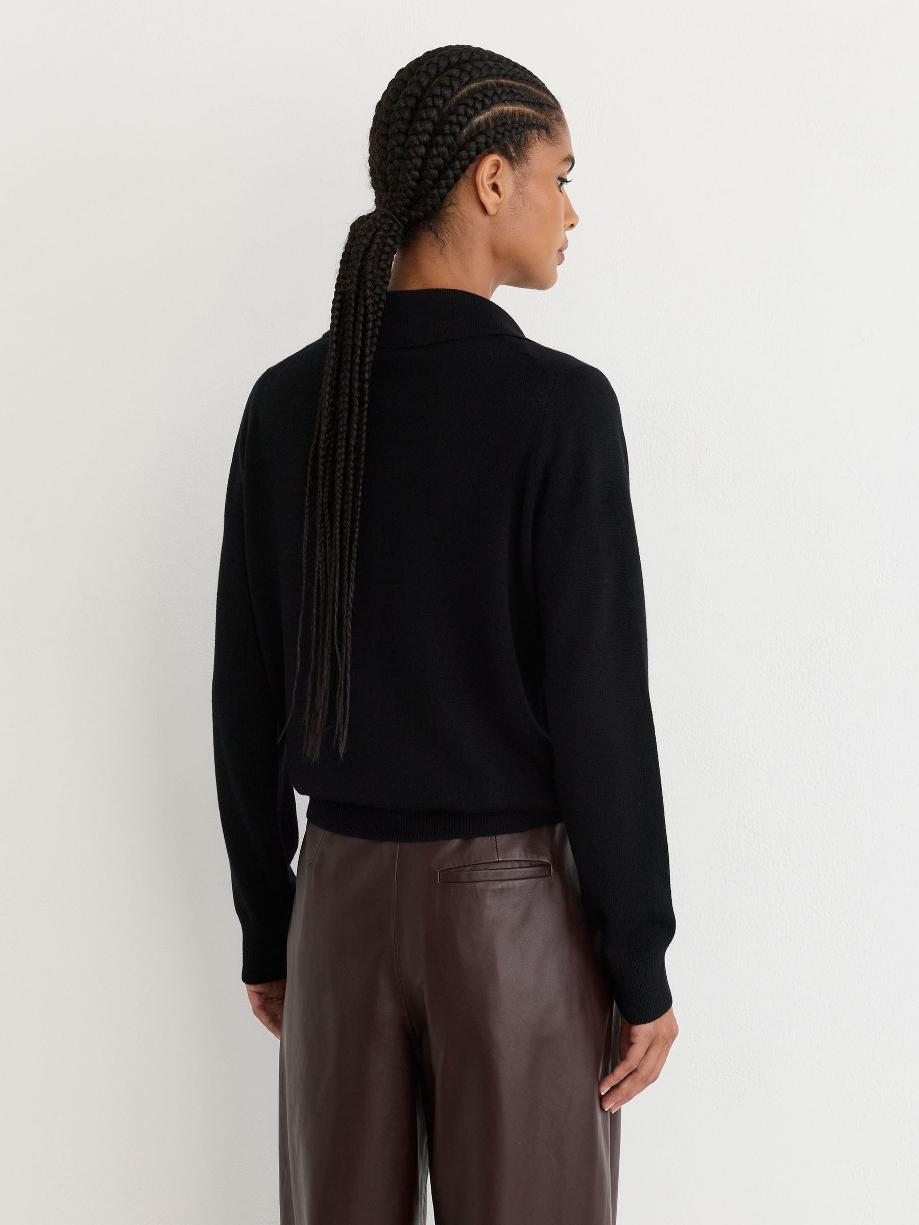 Wool-Cashmere Half-Button Jumper in Black - Image 5 of 6