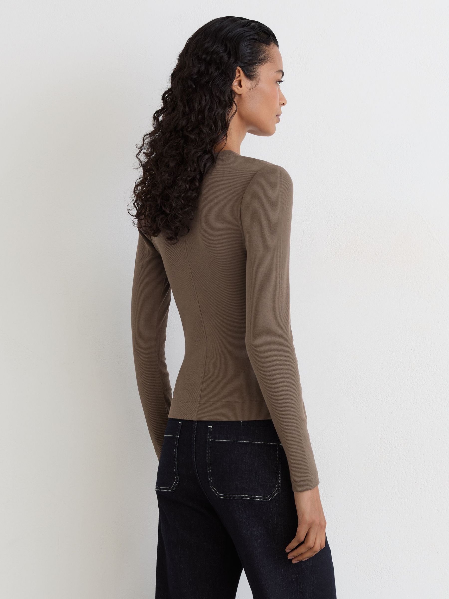 Stretch-Cotton Notch-Neck Top in Mocha Brown - Image 5 of 6