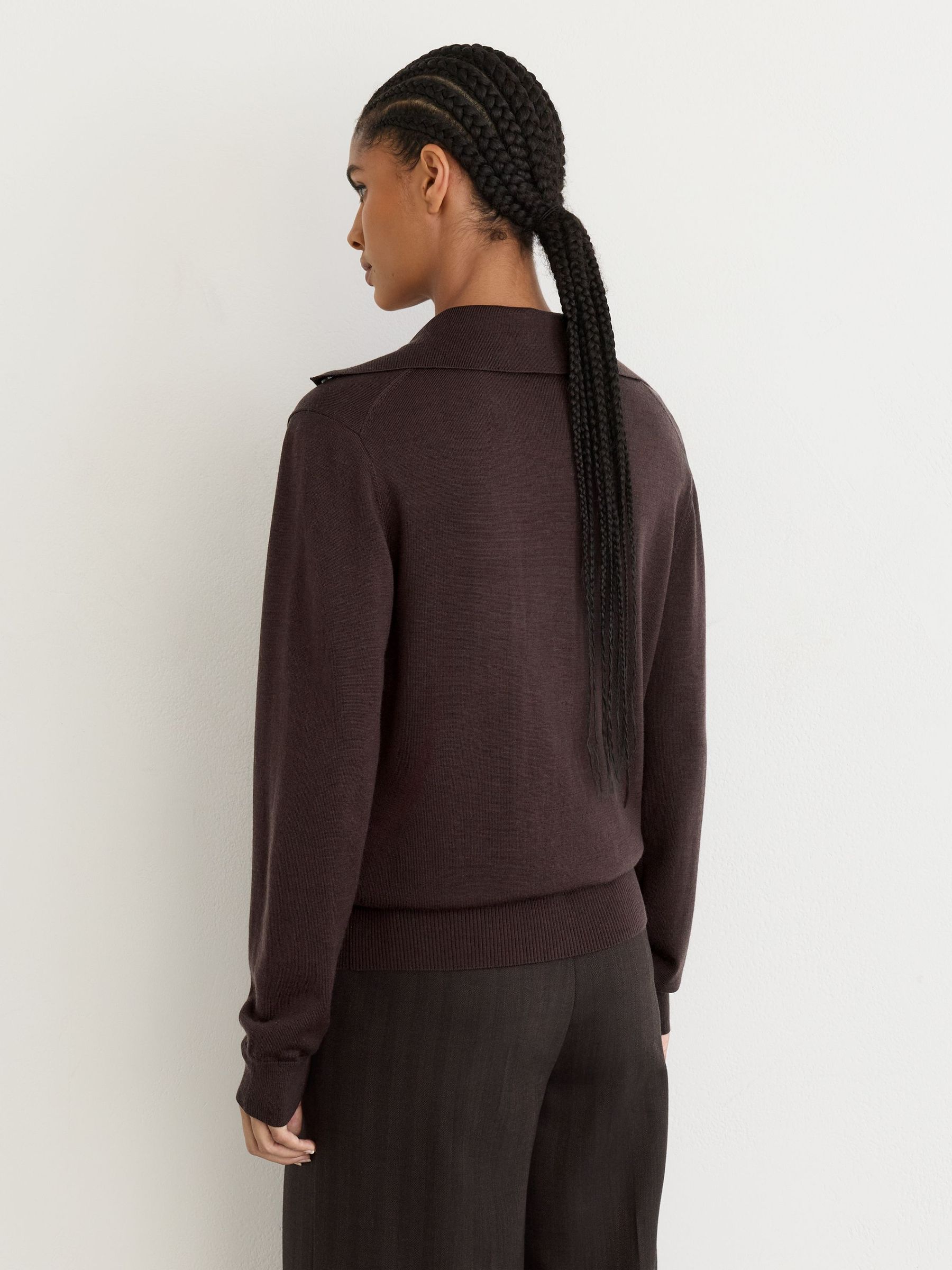 Merino Wool Collared Cardigan in Grape Burgundy - Image 5 of 7