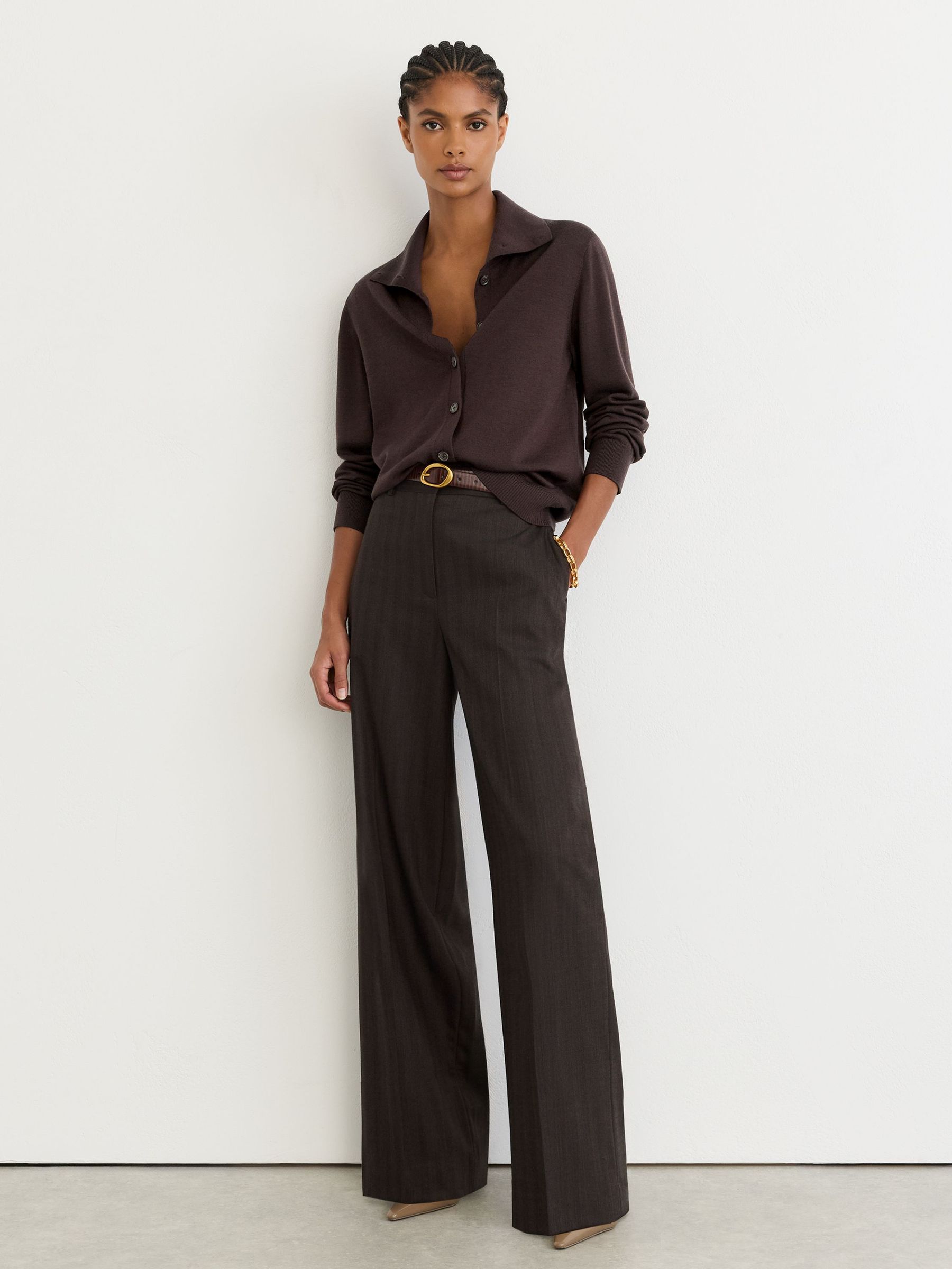 Merino Wool Collared Cardigan in Grape Burgundy - Image 6 of 7