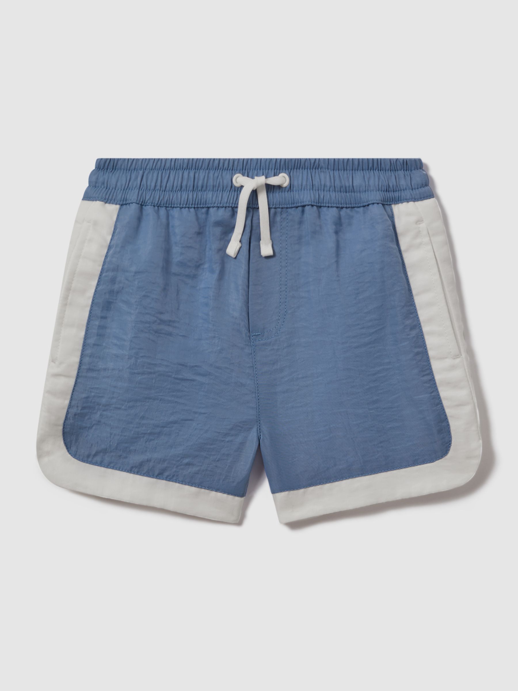 Junior Contrast Drawstring Swim Shorts in Sea Blue/Ecru - Image 1 of 3