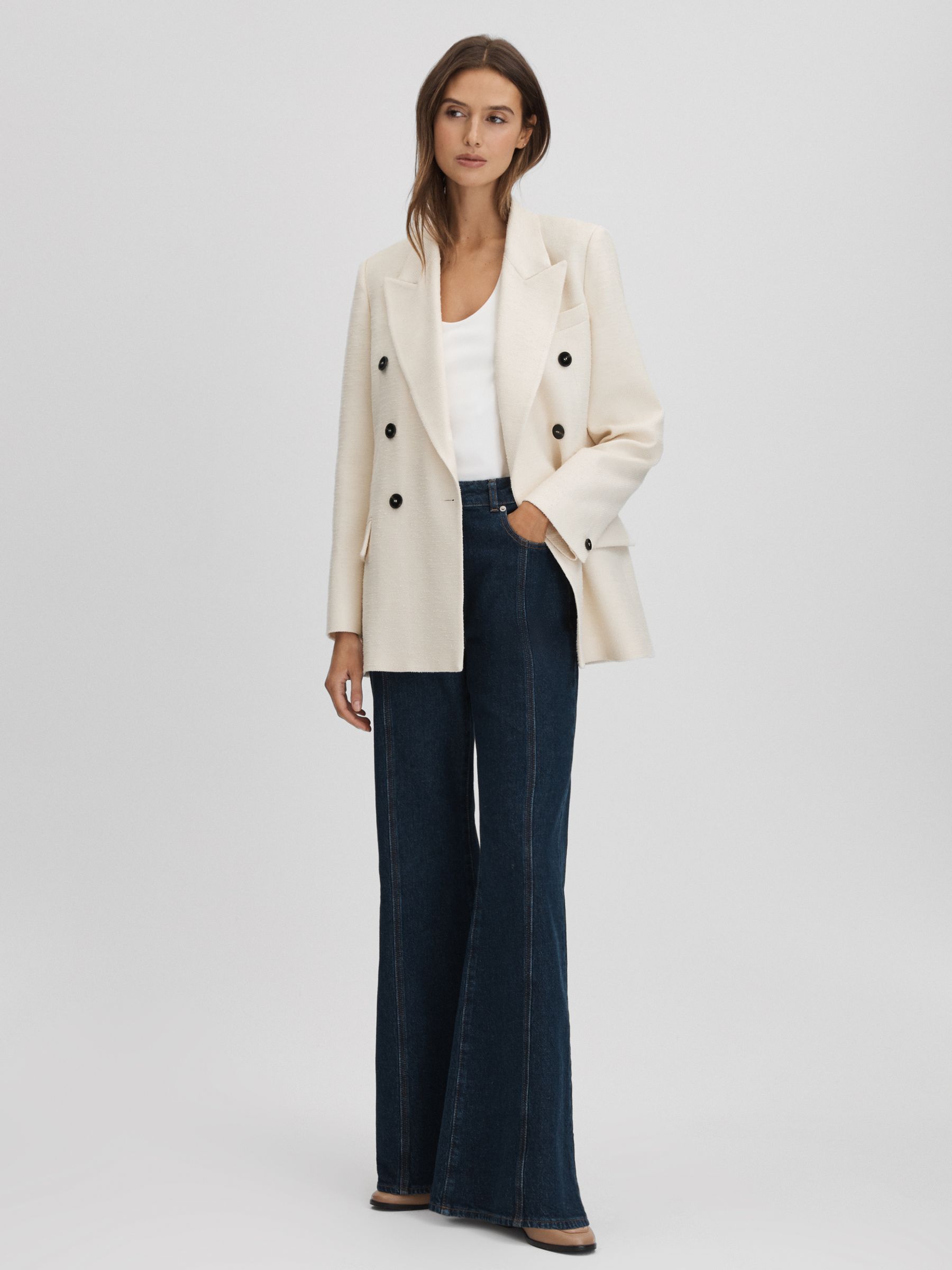 Textured Double Breasted Blazer in White - Image 1 of 6