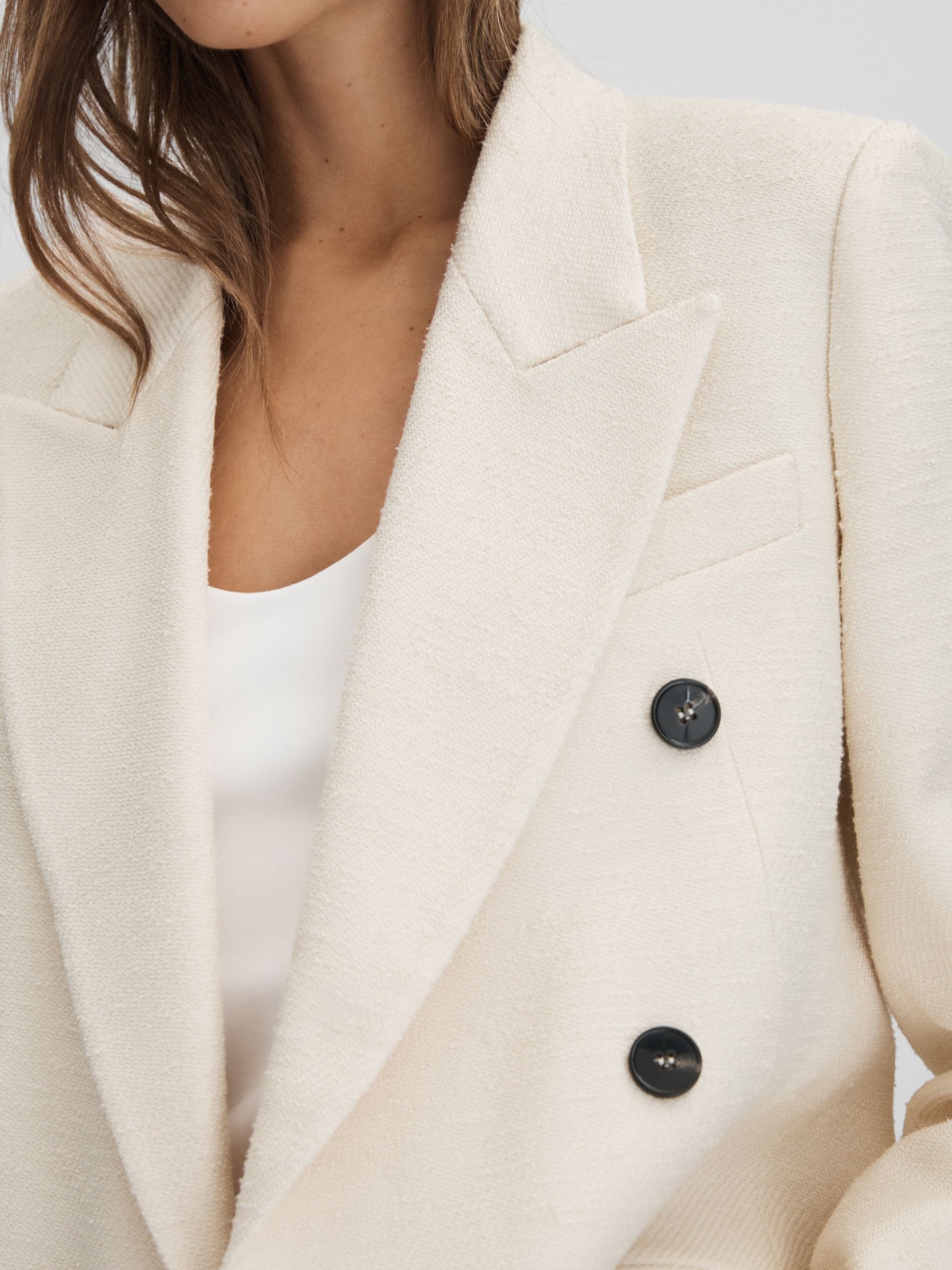 Textured Double Breasted Blazer in White - image 4