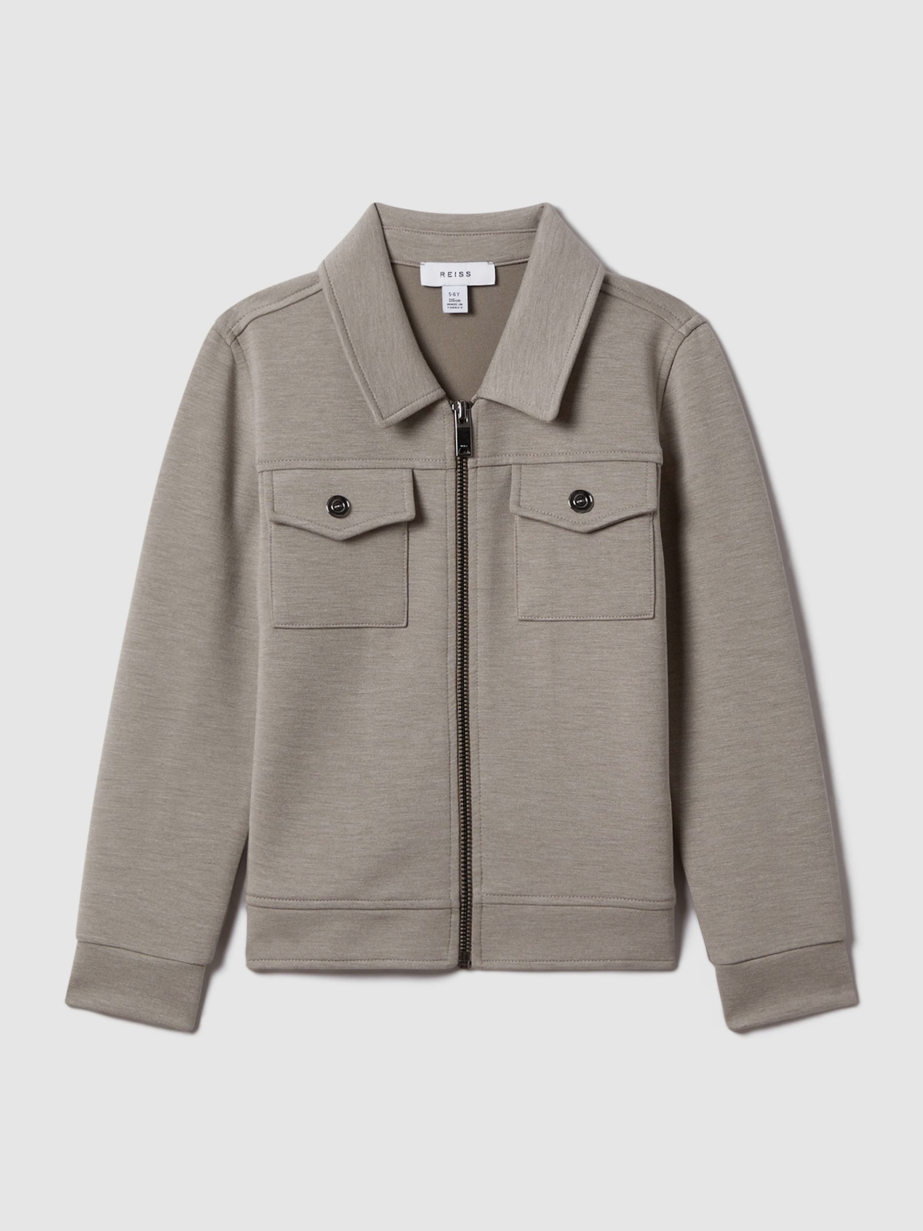 Interlock Jersey Zip-Through Jacket in Taupe - Image 1 of 6