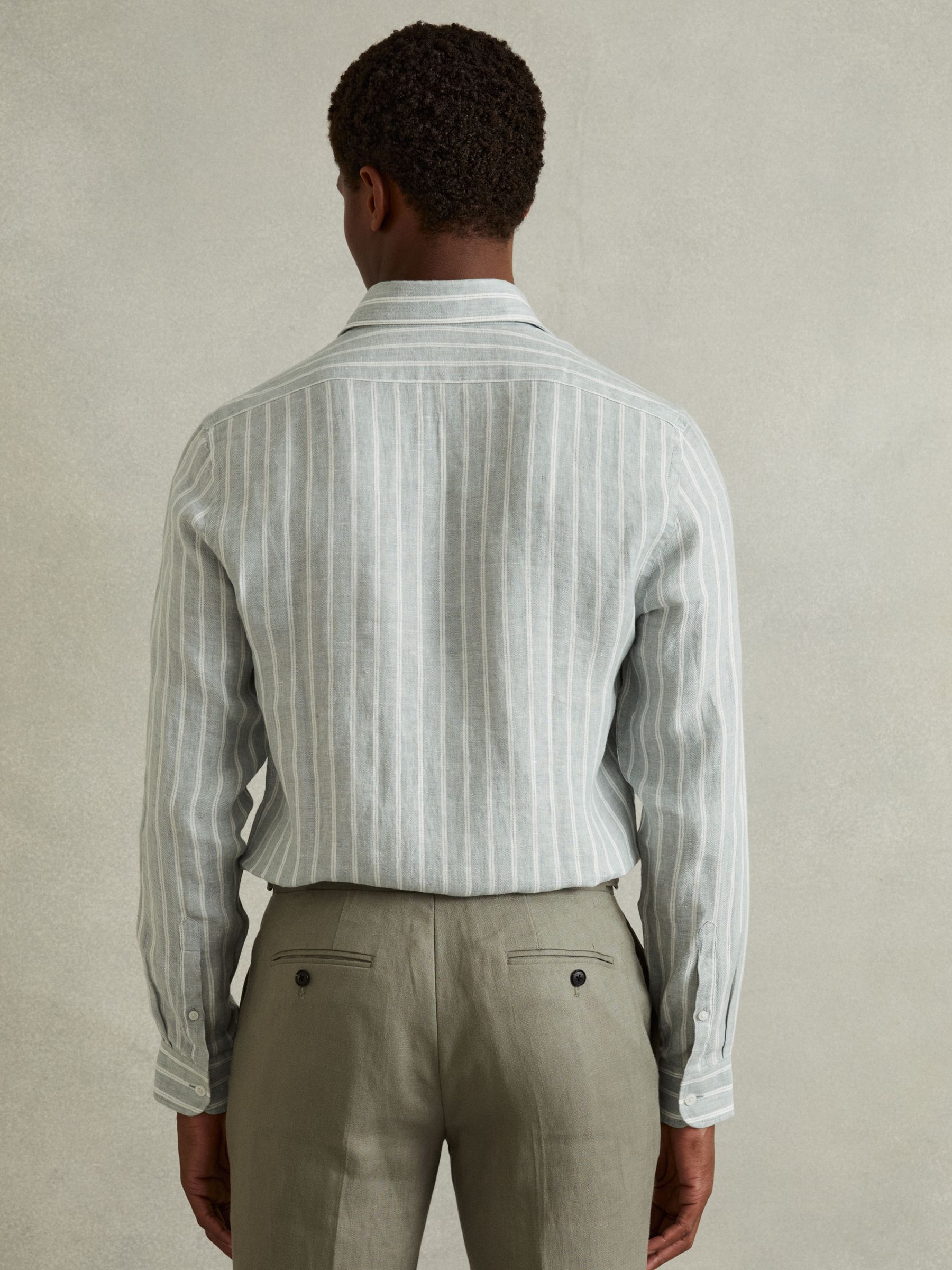 Linen Button-Through Shirt in Sage Stripe - Image 4 of 6