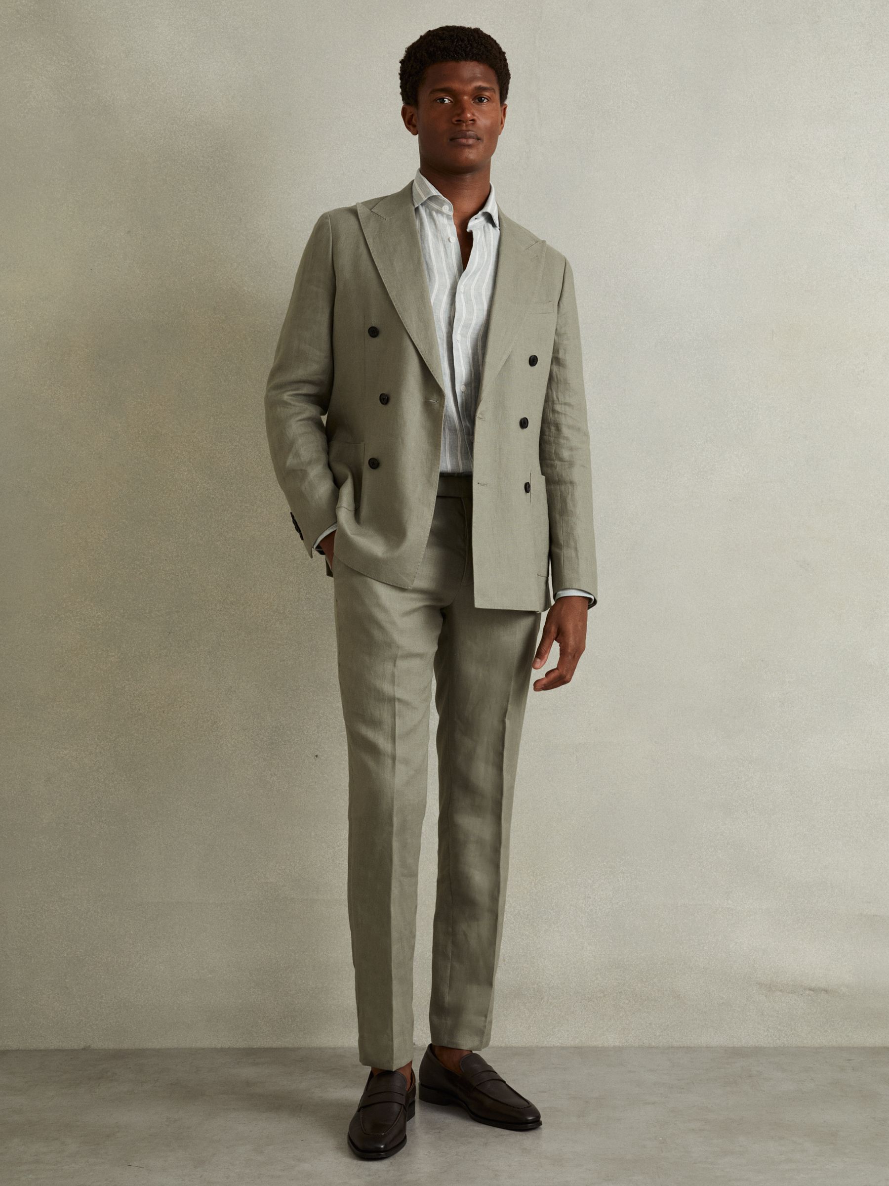 Linen Button-Through Shirt in Sage Stripe - Image 5 of 6