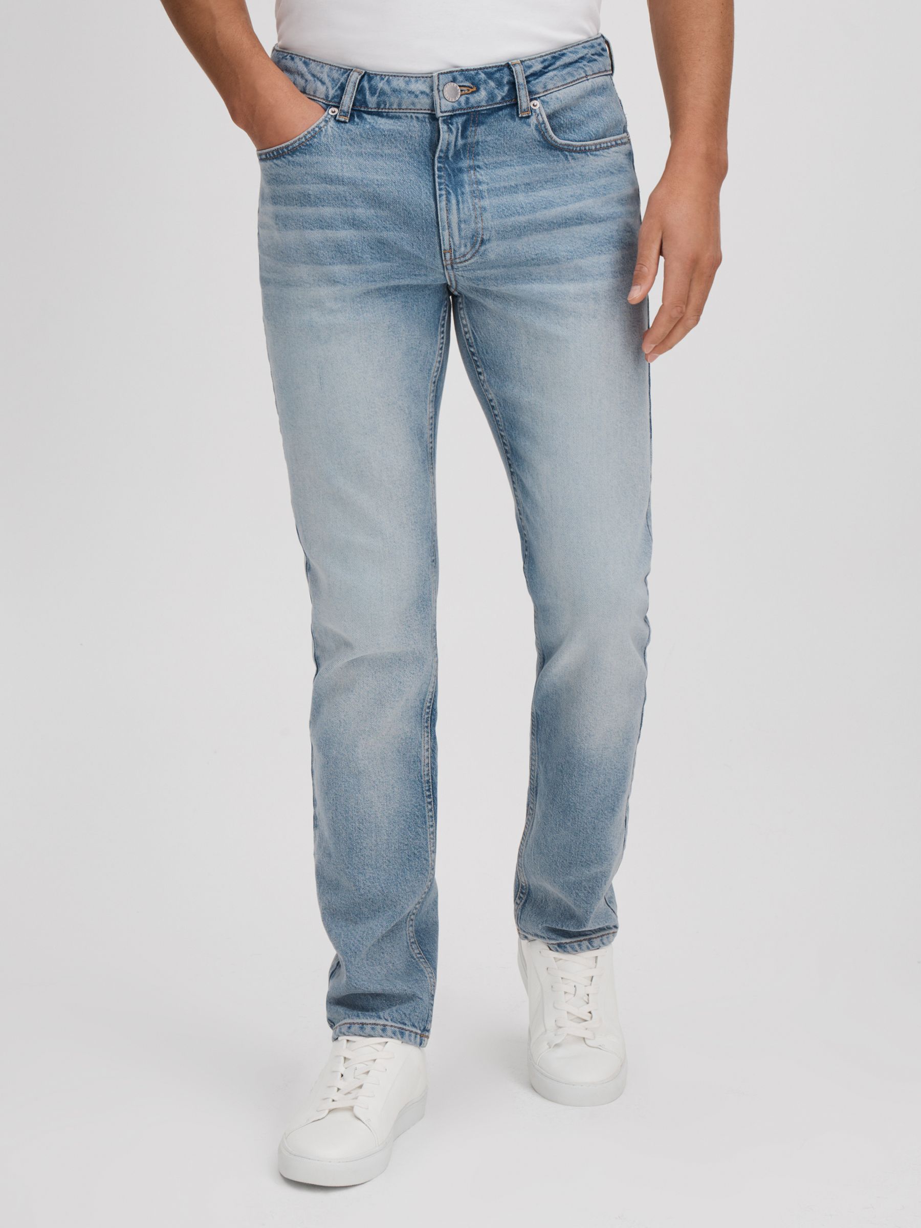 Slim Fit Washed Jeans in Light Blue - Image 1 of 6