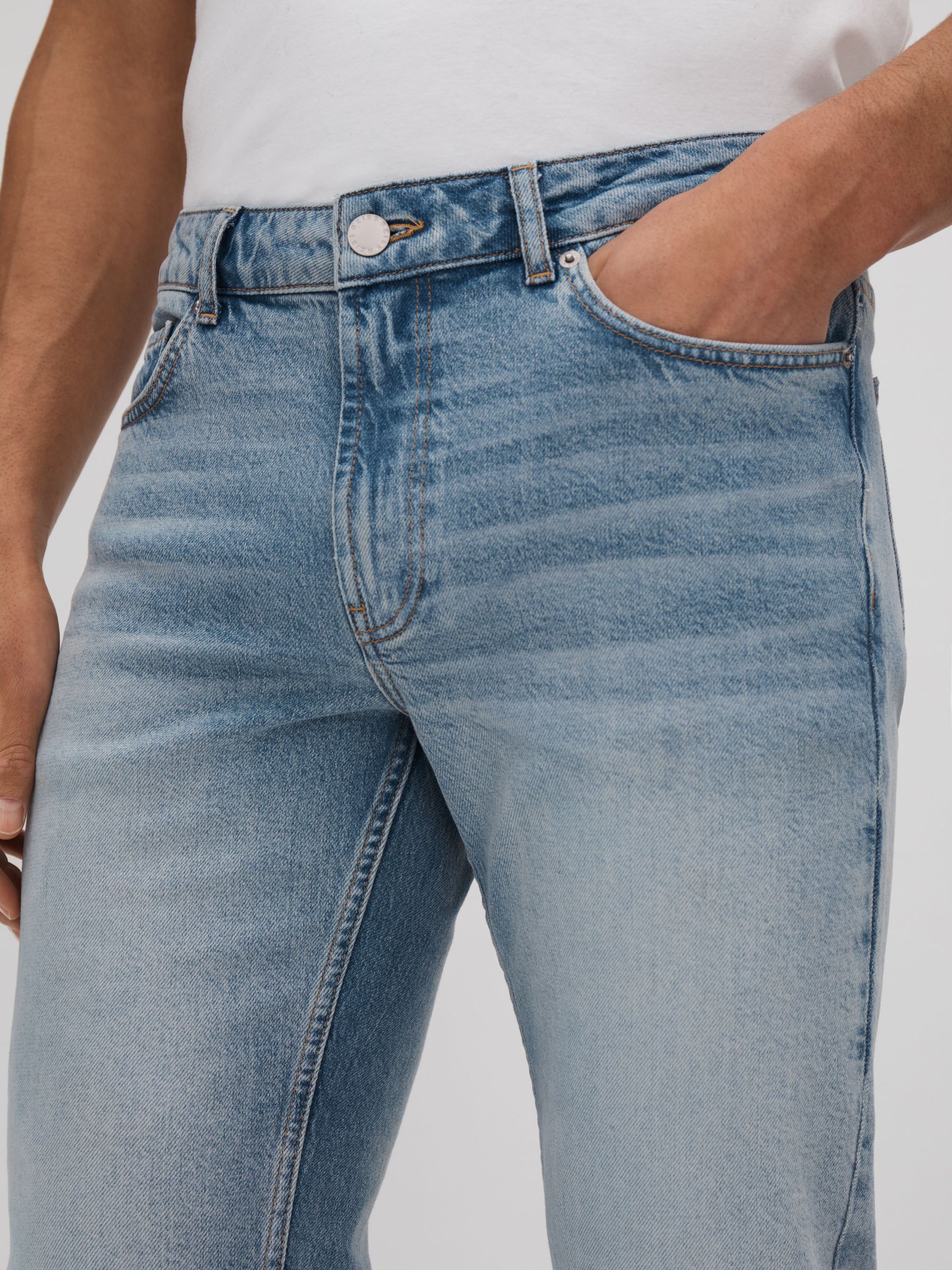 Slim Fit Washed Jeans in Light Blue - Image 3 of 6