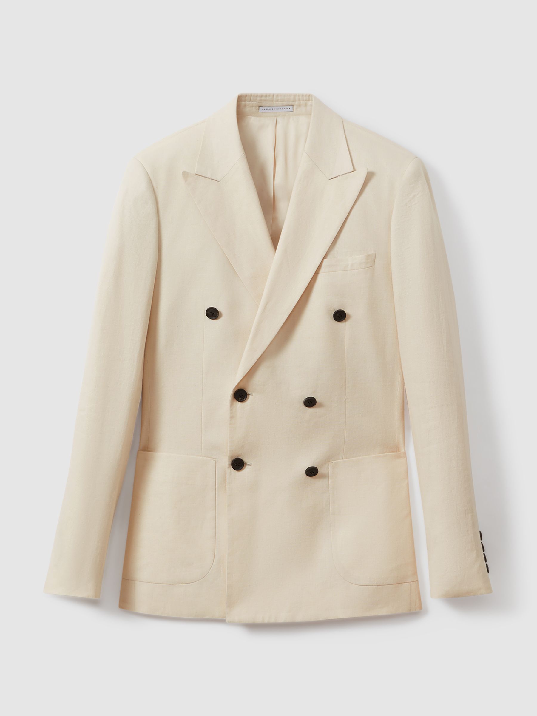 Double Breasted 100% Linen Slim Fit Blazer in Stone - Image 2 of 8
