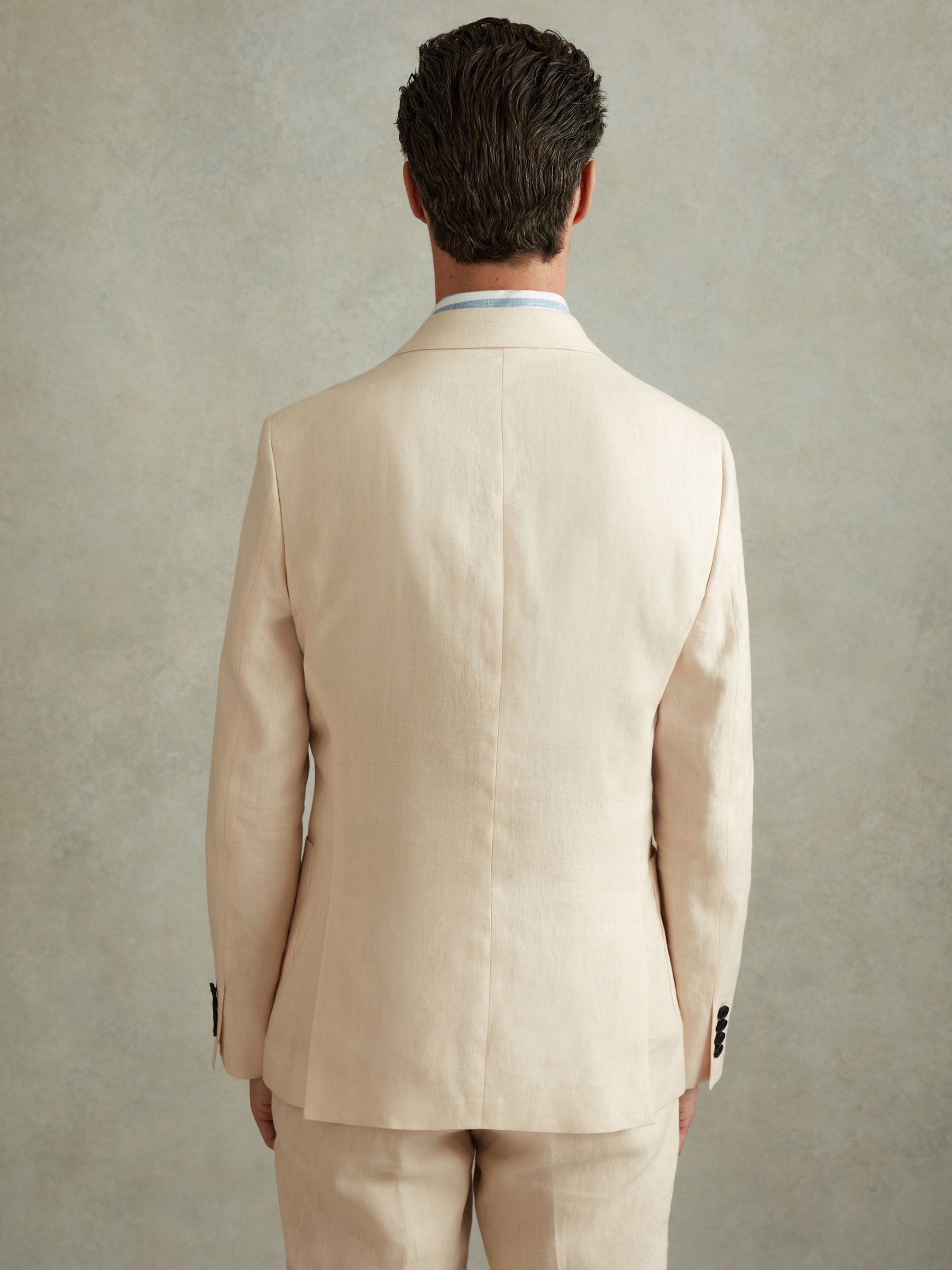 Double Breasted 100% Linen Slim Fit Blazer in Stone - Image 6 of 8