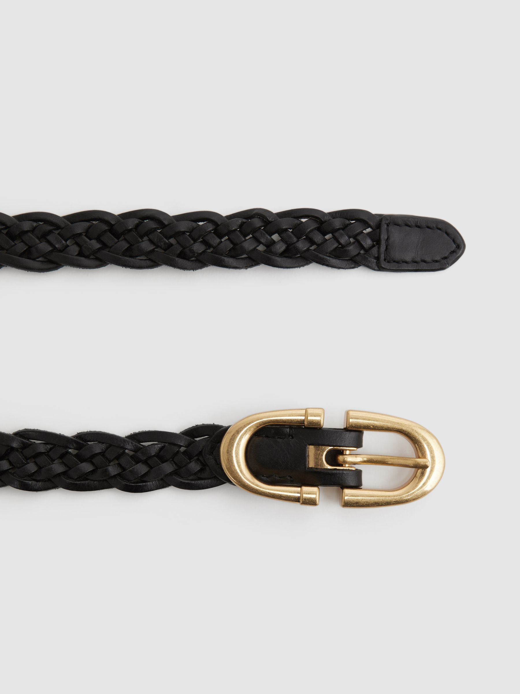 Woven Leather Horseshoe Belt in Black - Image 3 of 4