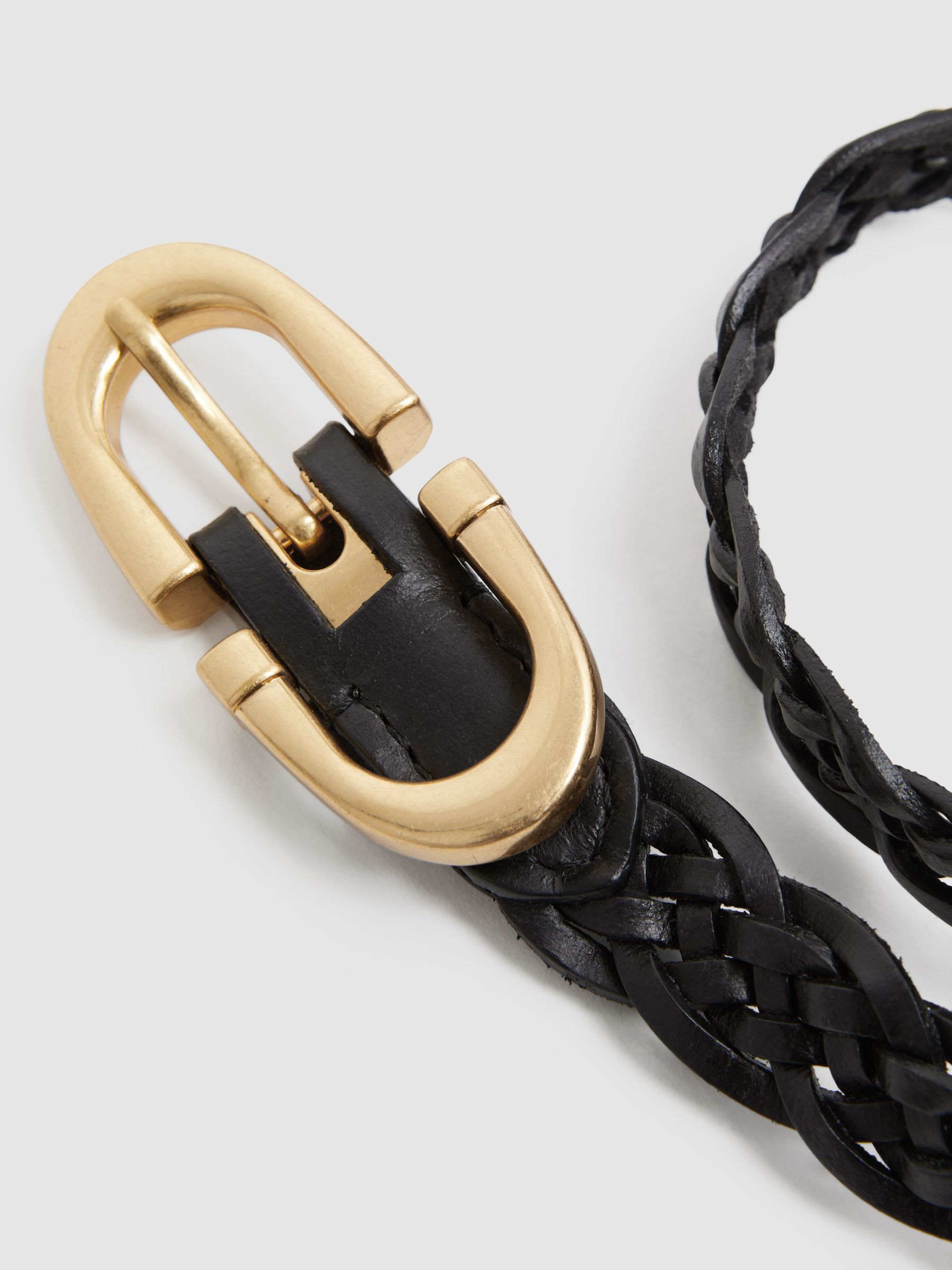 Woven Leather Horseshoe Belt in Black - Image 4 of 4