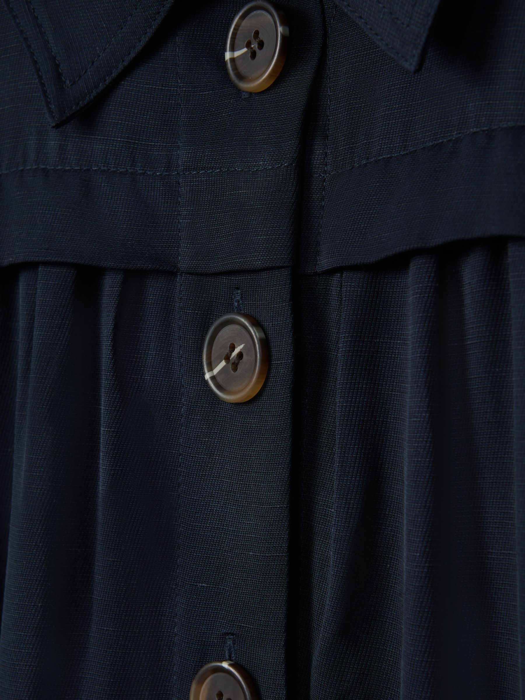 Petite Belted Cap Sleeve Midi Dress With Linen in Navy - Image 5 of 6