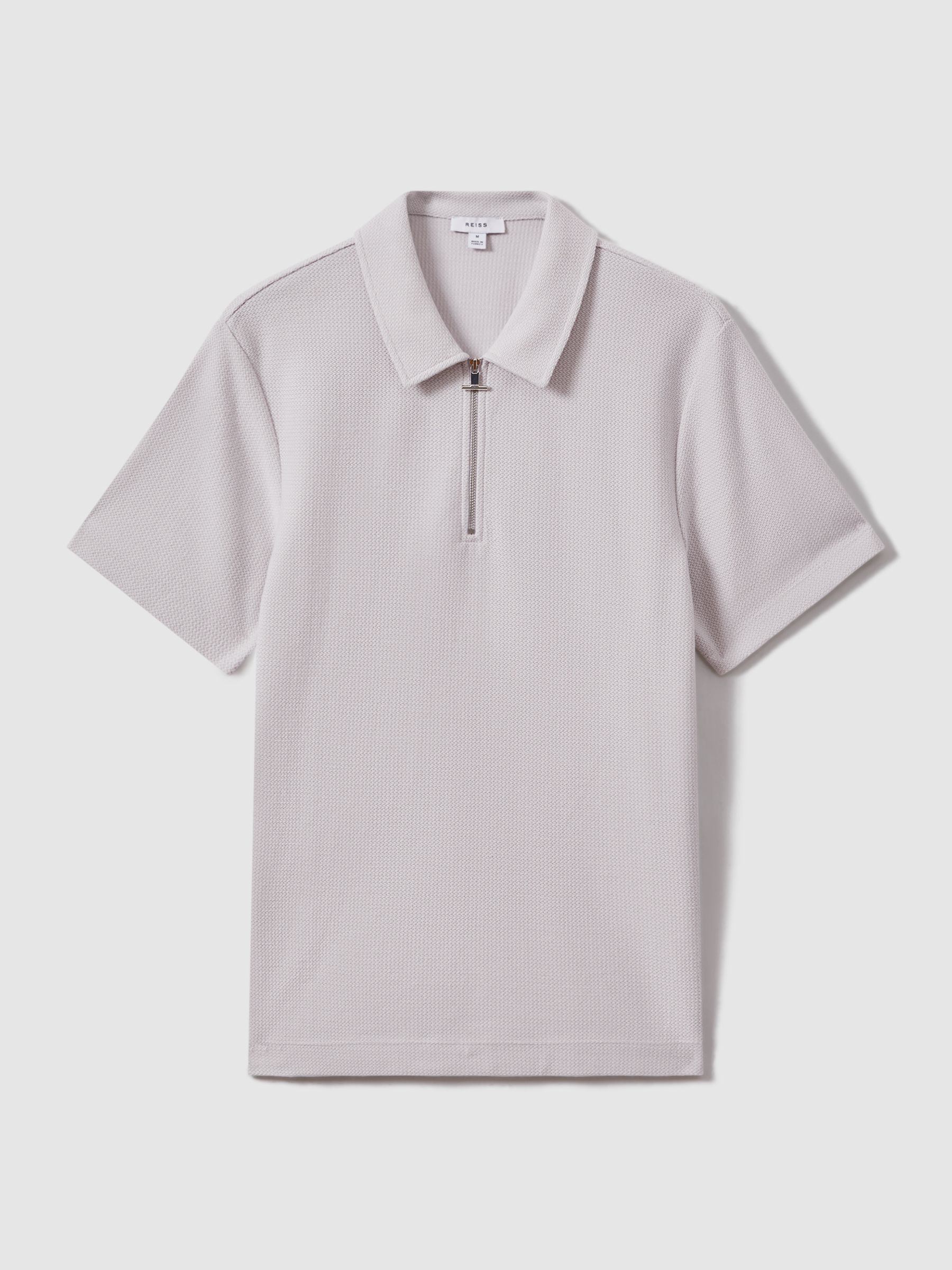 Textured Cotton Half-Zip Polo Shirt in Silver - Image 2 of 6