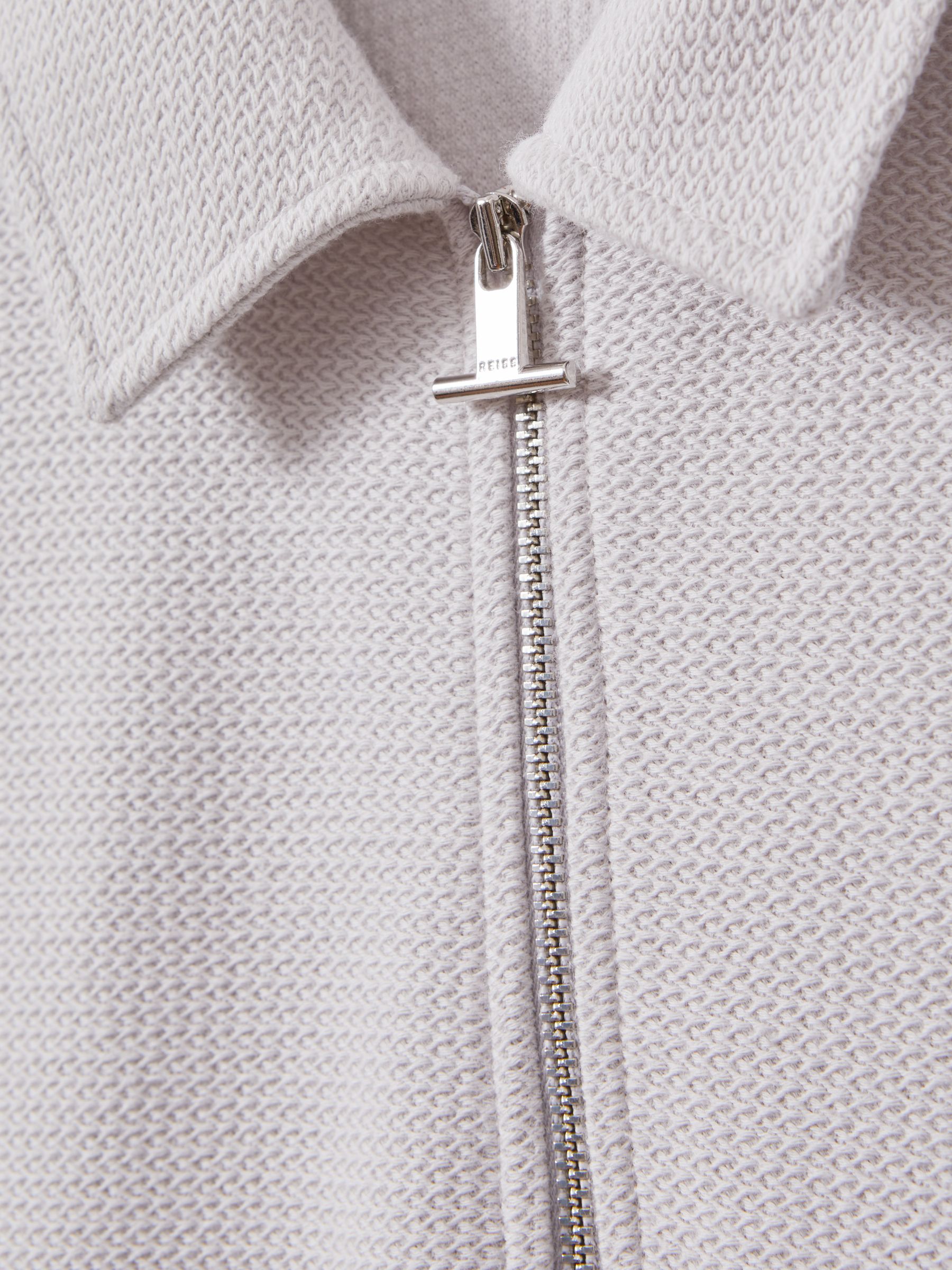 Textured Cotton Half-Zip Polo Shirt in Silver - Image 6 of 6
