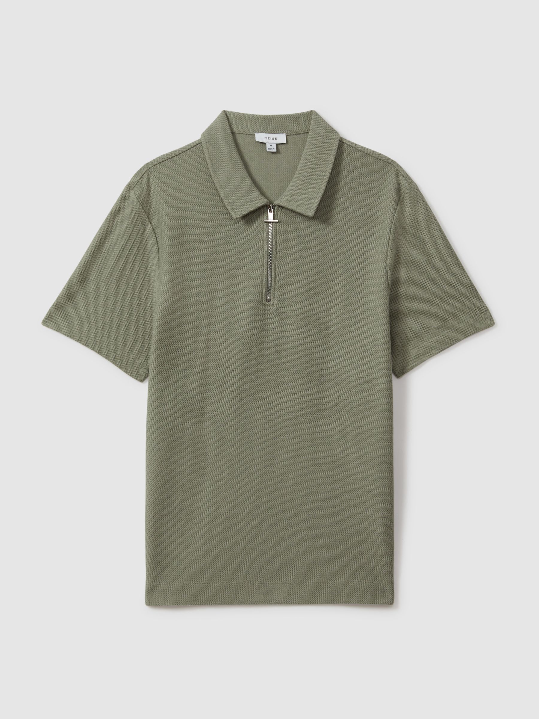 Textured Cotton Half-Zip Polo Shirt in Pistachio - Image 2 of 6