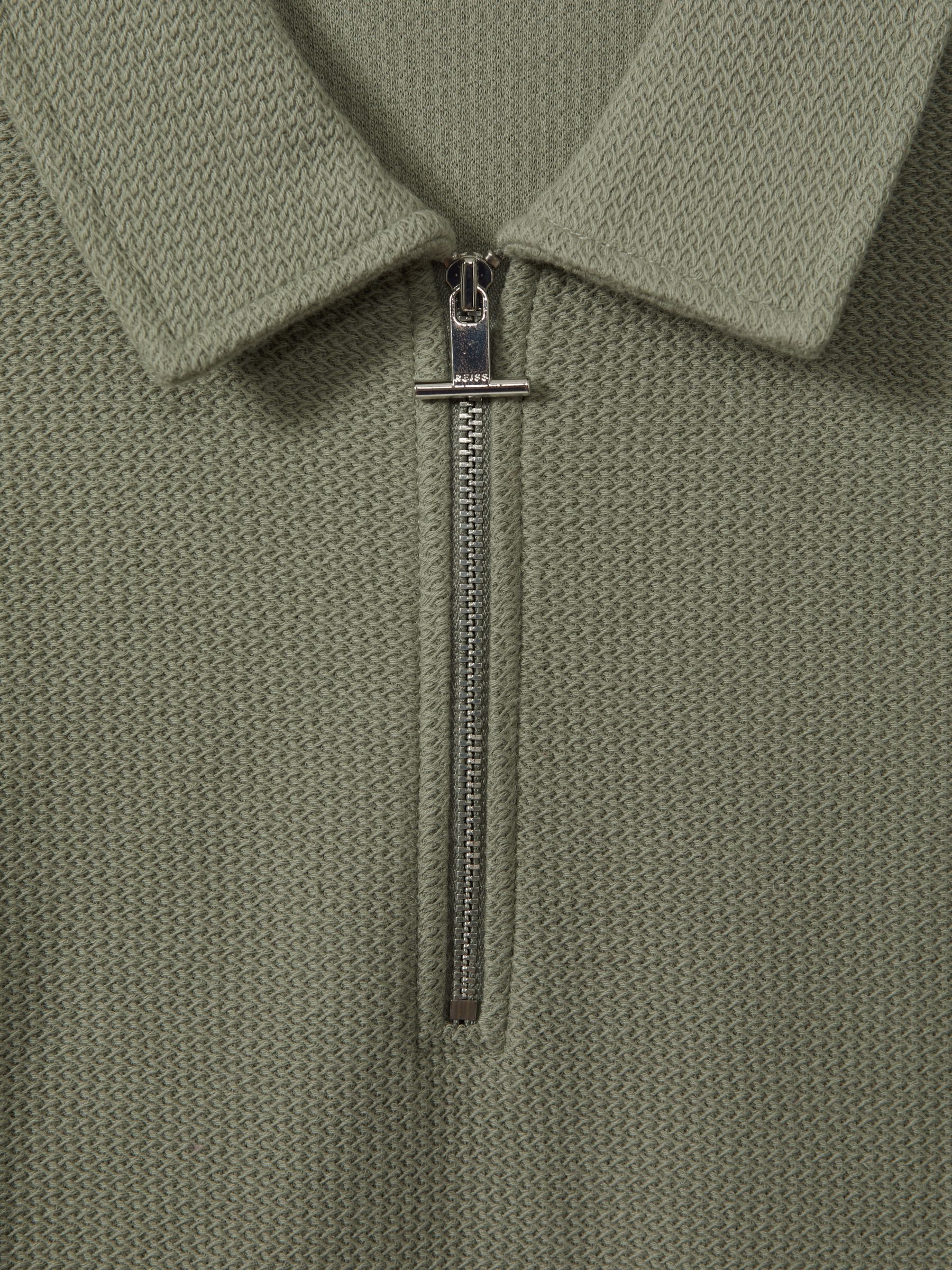 Textured Cotton Half-Zip Polo Shirt in Pistachio - Image 6 of 6