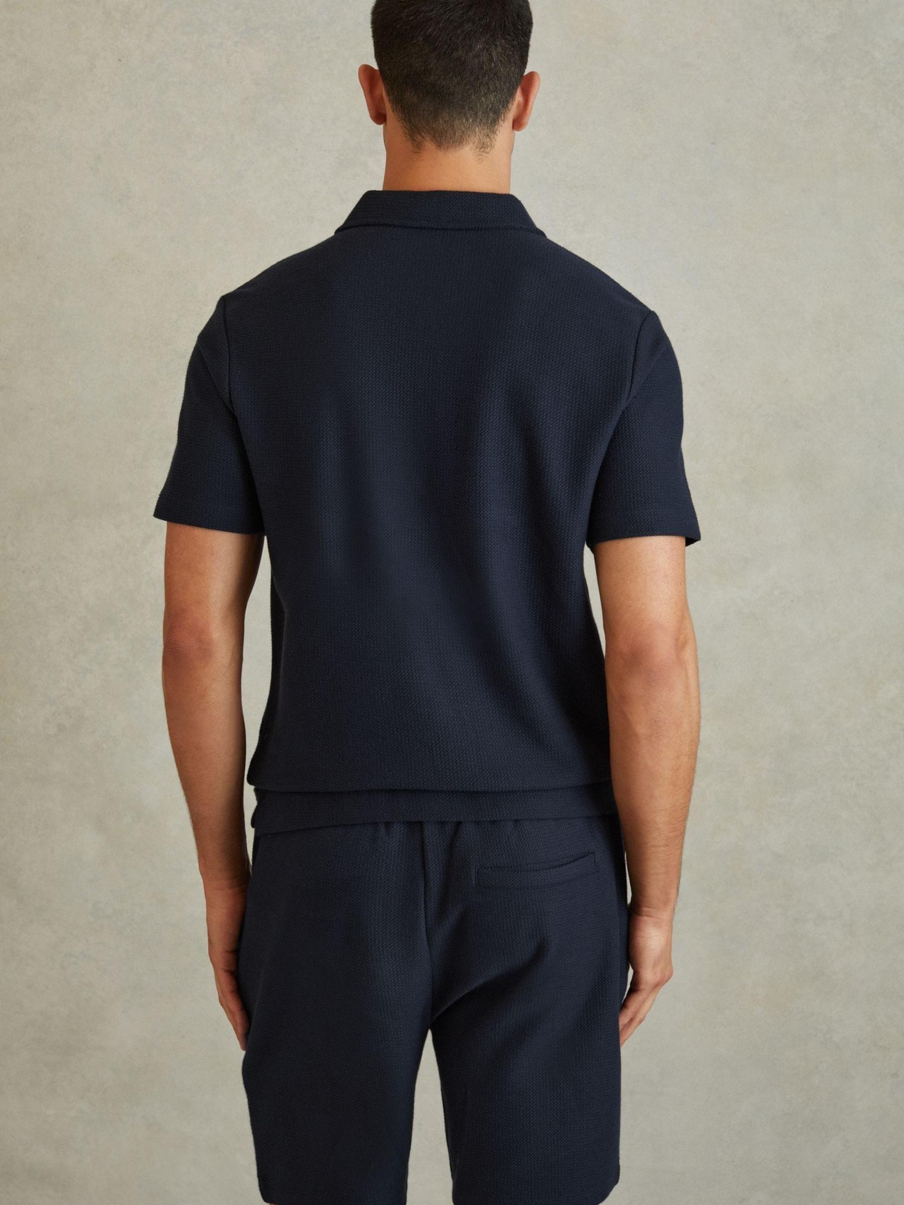 Textured Cotton Half-Zip Polo Shirt in Navy - Image 4 of 5