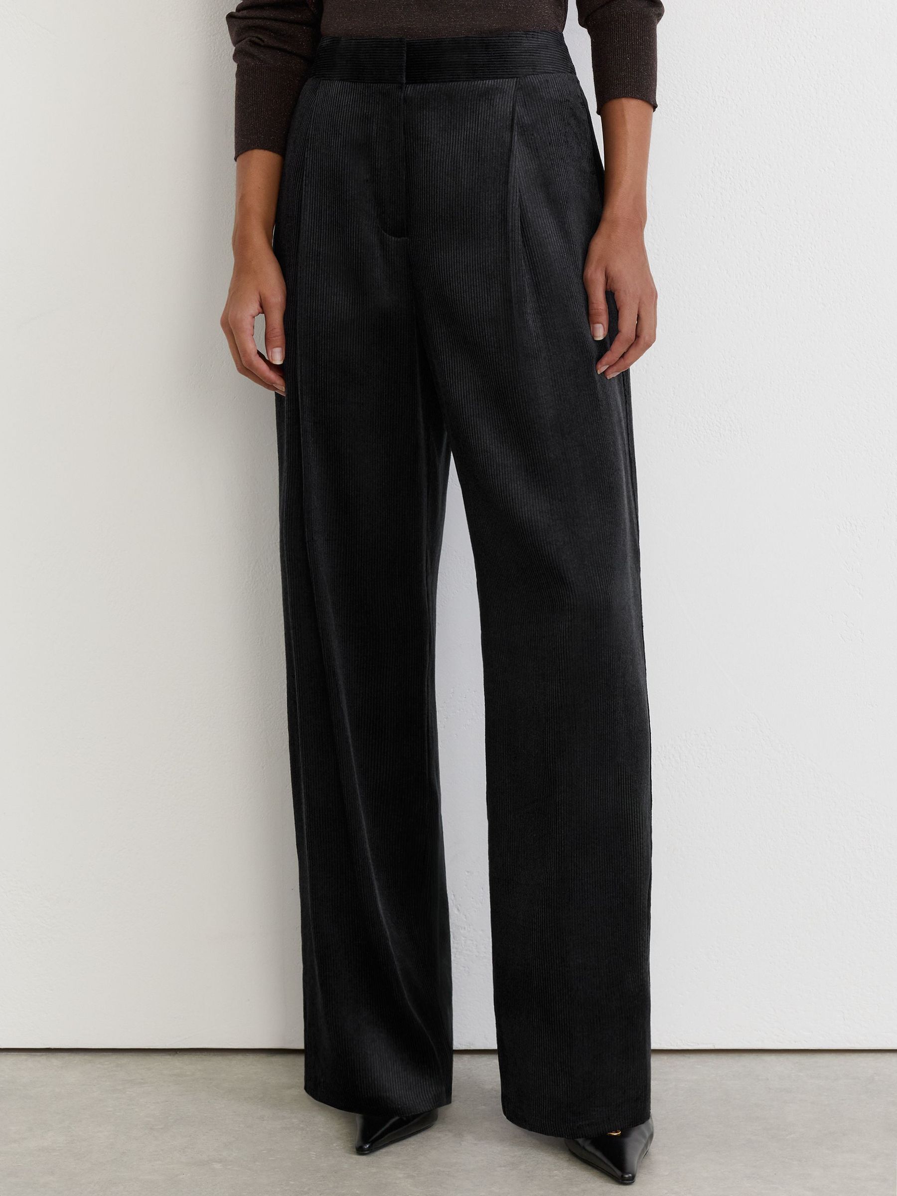 Velvet Corduroy Wide-Leg Trousers in Navy - Image 3 of 7