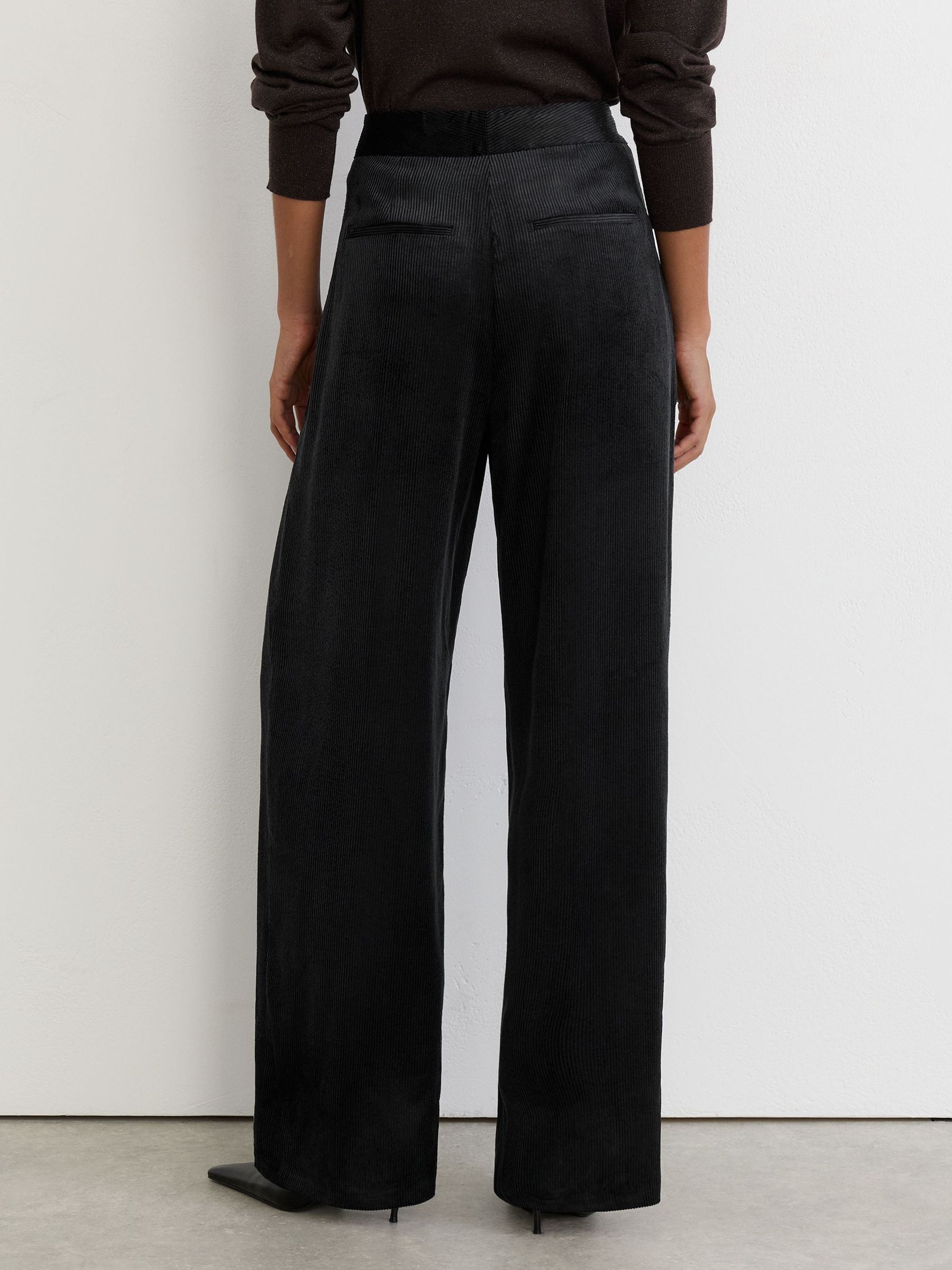 Velvet Corduroy Wide-Leg Trousers in Navy - Image 5 of 7
