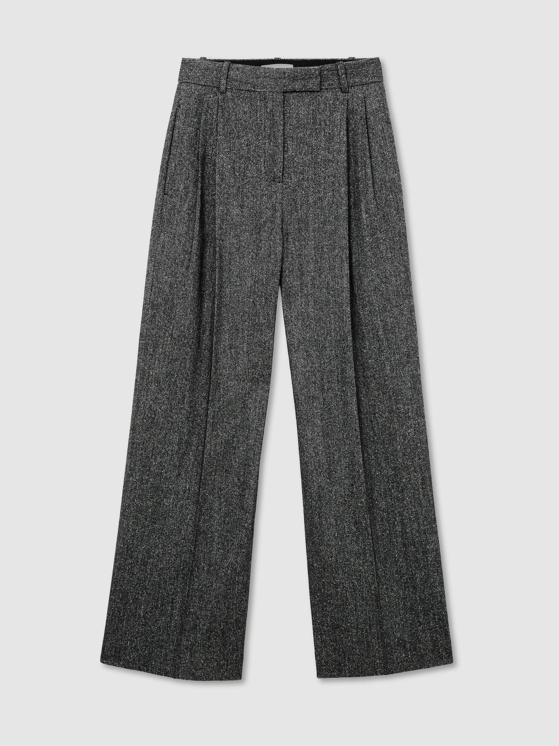 Petite Wool-Silk Herringbone Wide-Leg Trousers in Dark Grey - Image 2 of 9 Petite Wool-Silk Herringbone Wide-Leg Trousers in Dark Grey - Image 2 of 9