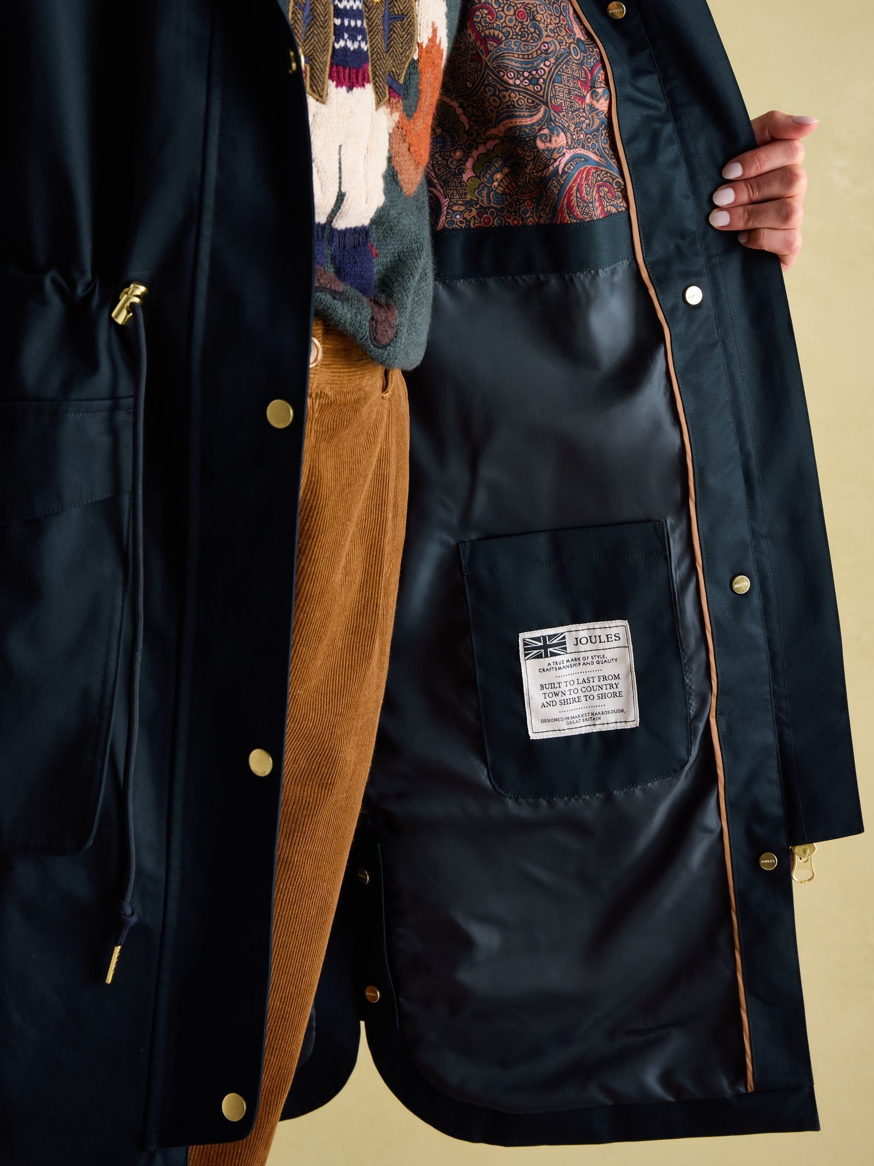 Harpsden Navy Blue Waterproof Long Raincoat with Hood - Image 7 of 10