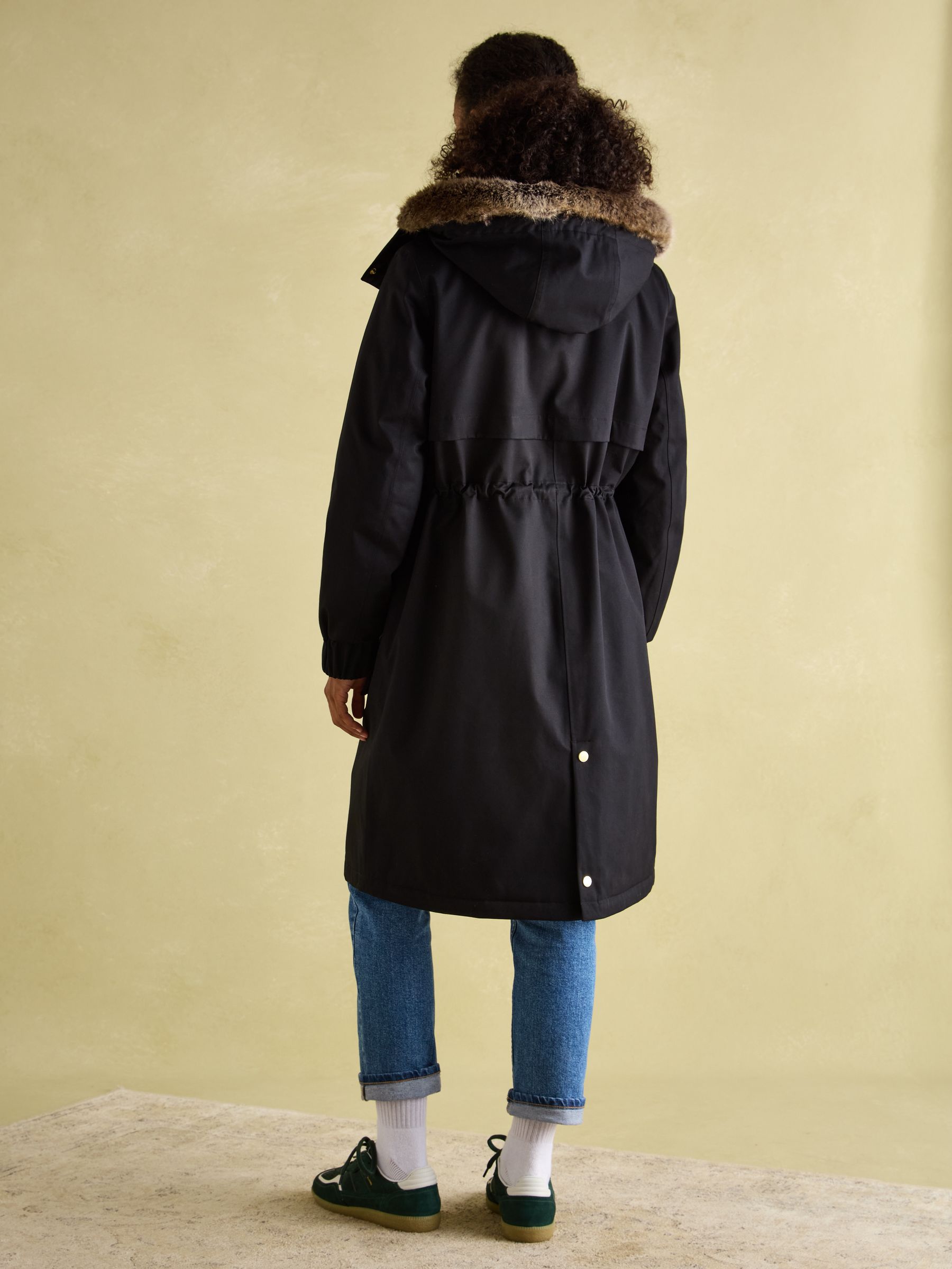 Harpsden Cosy Black Waterproof Fleece Lined Raincoat with Faux Fur Hood - Image 2 of 10