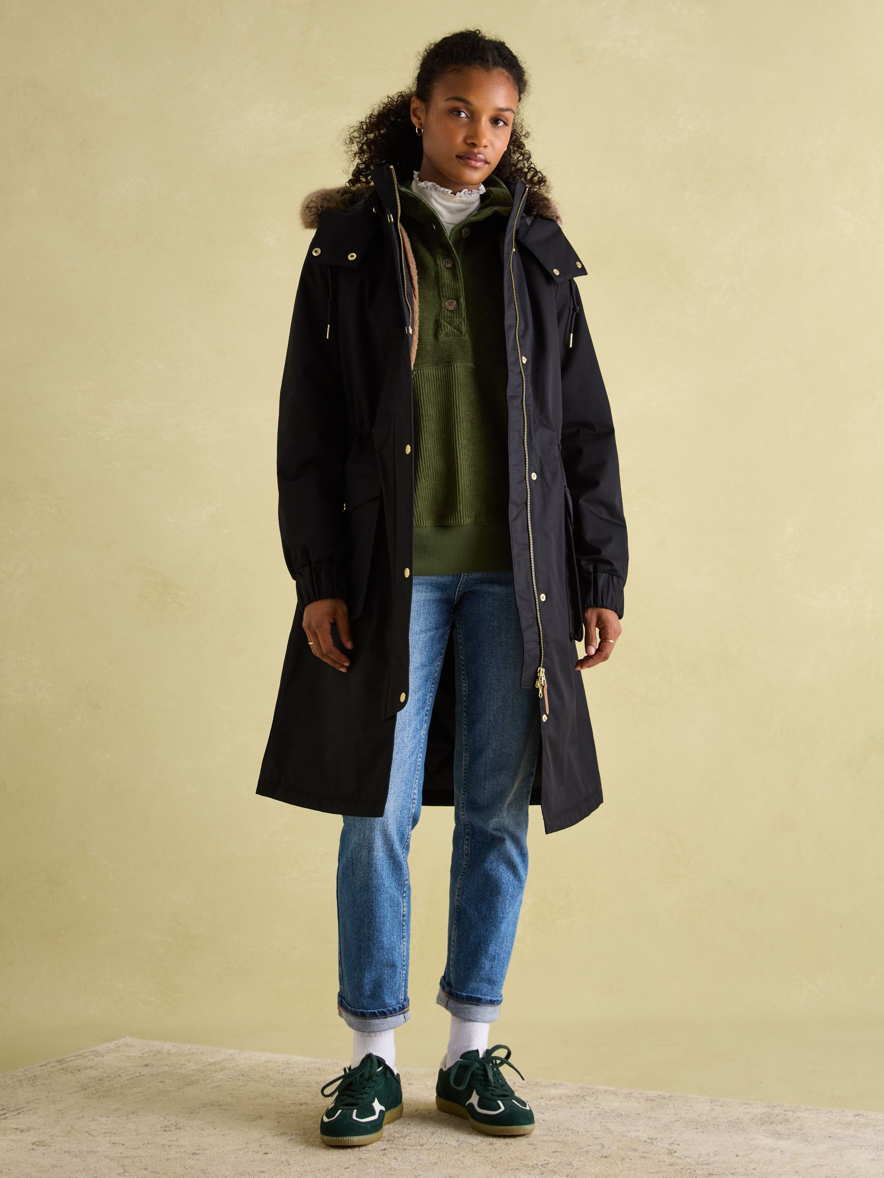 Harpsden Cosy Black Waterproof Fleece Lined Raincoat with Faux Fur Hood - Image 3 of 10