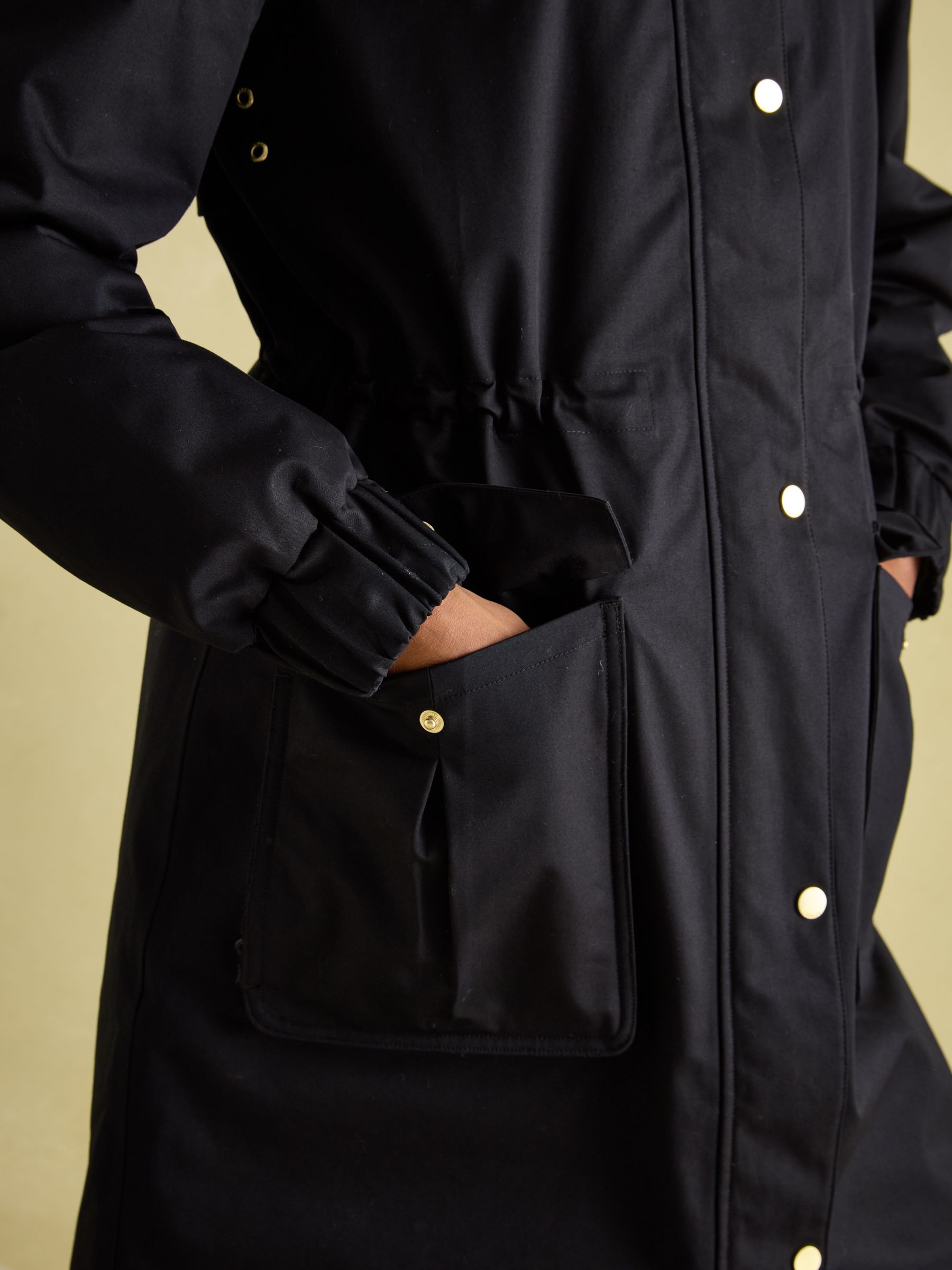 Harpsden Cosy Black Waterproof Fleece Lined Raincoat with Faux Fur Hood - Image 4 of 10