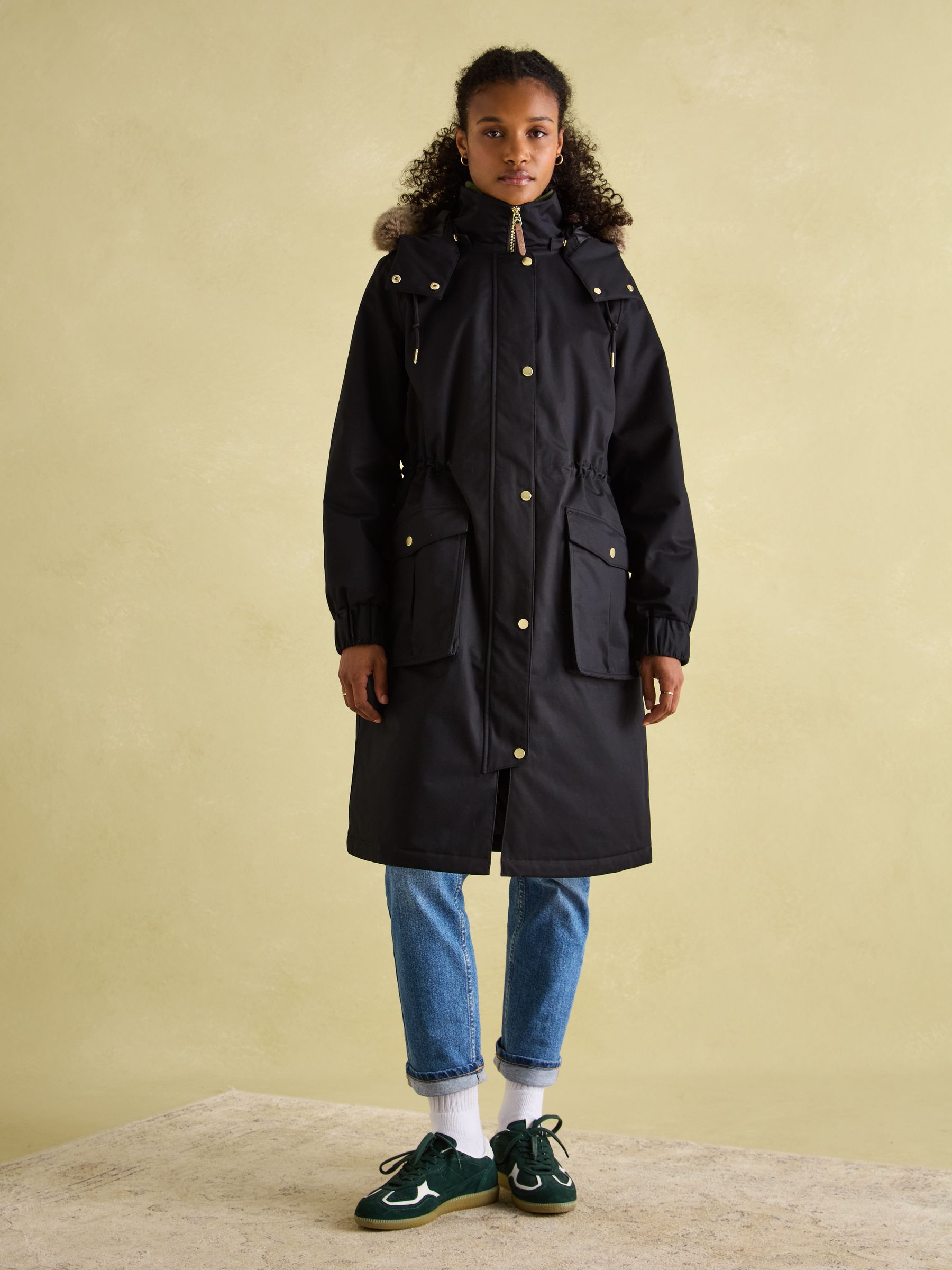 Harpsden Cosy Black Waterproof Fleece Lined Raincoat with Faux Fur Hood - Image 8 of 10